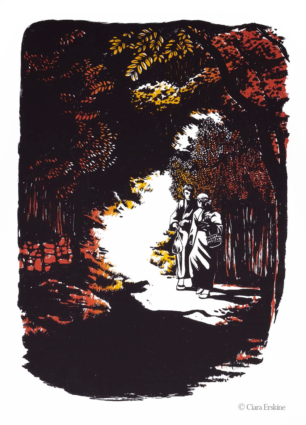 'Autumn in Arashiyama' Two colour screen print with a gradient, created from a hand-drawn stencil