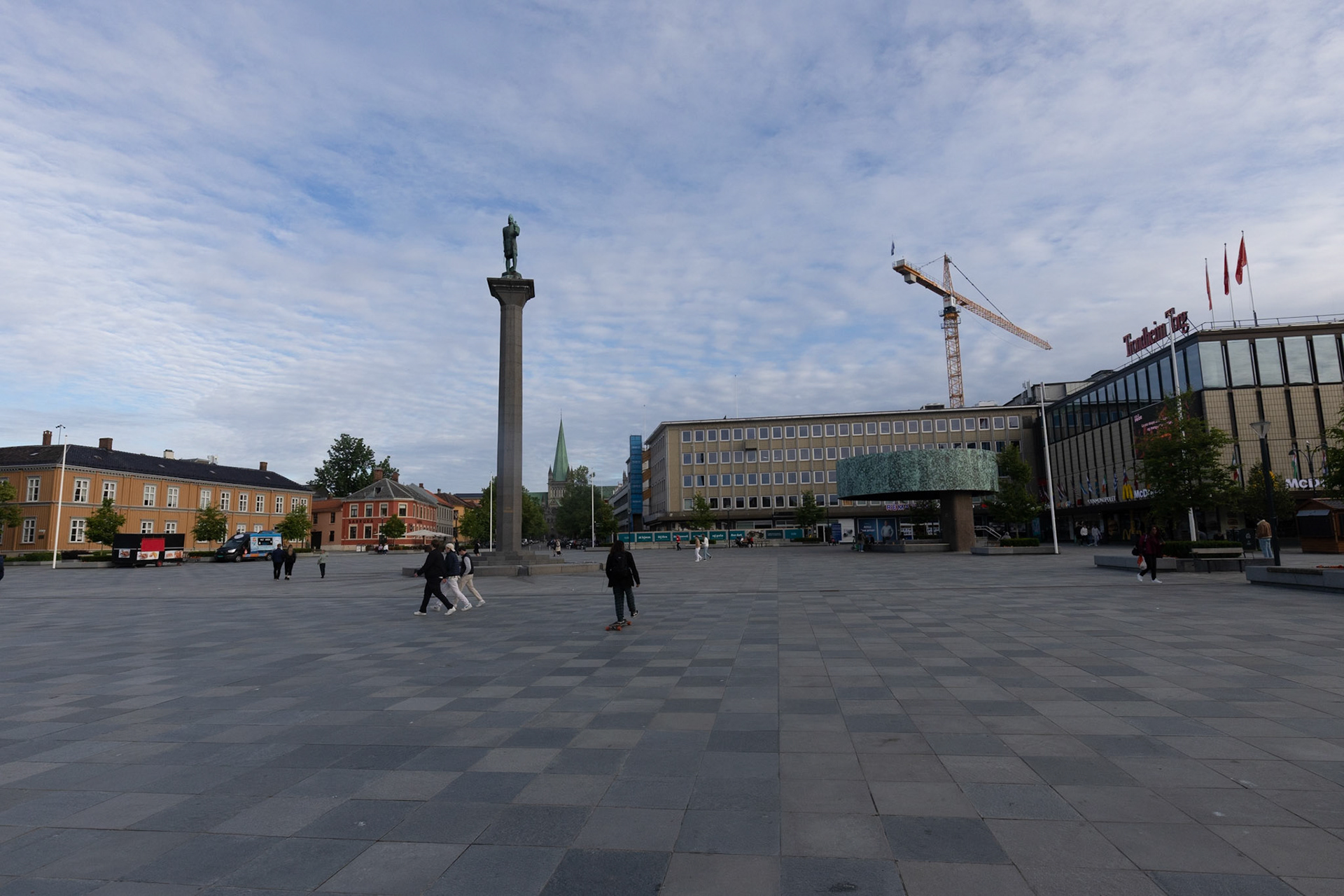 Trondheim Torg and the statue of Olav the Holy, the first king to gather all parts of Norway as a unified kingdom.  . 