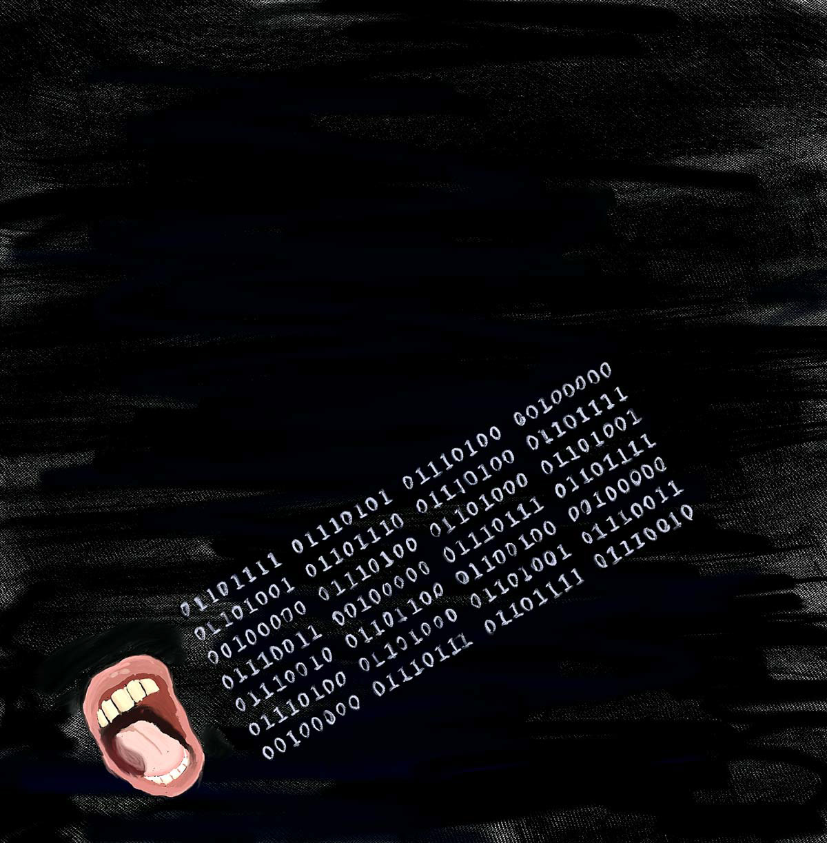 For the Beckett fans. It says "out...into this world...this world" in binary. Caption was 'bytes are all we are', for an article on mental health care and the digital.