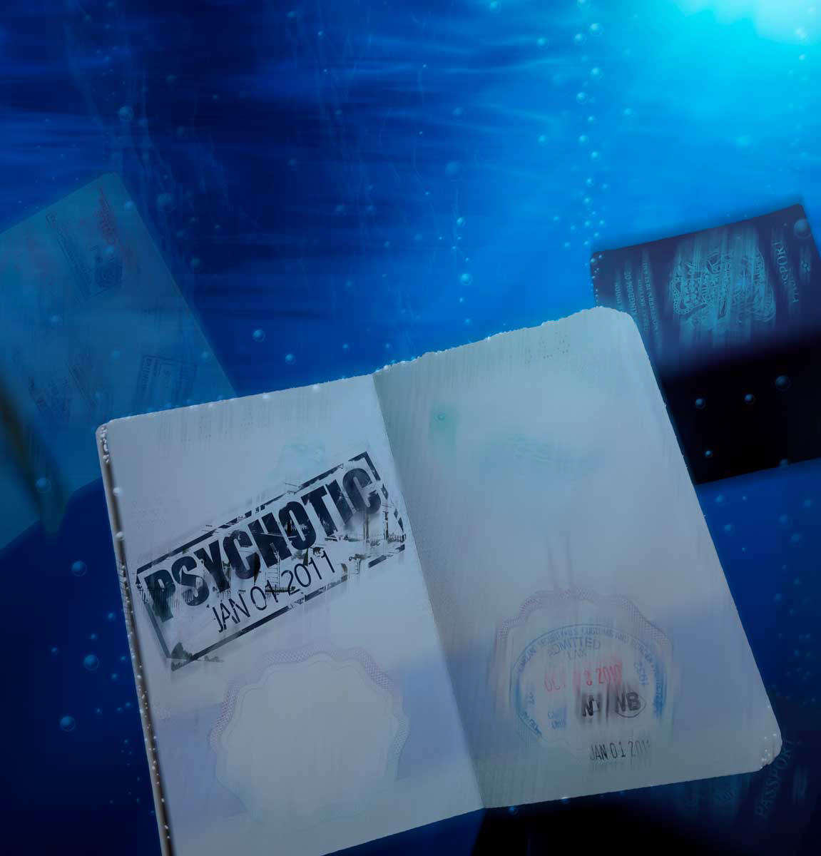 For an article on travelling after detention in hospital. There's a hidden image of the old Royal College of Psychiatrists building in the rubber stamp.