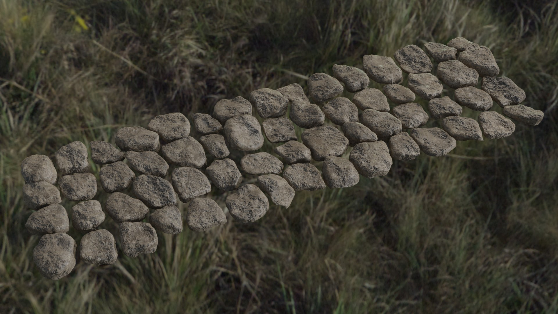Procedural rocks in a path formation.