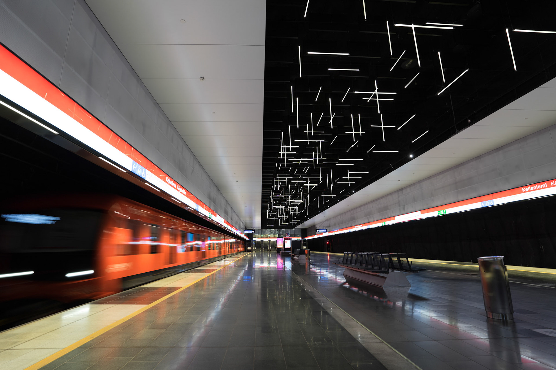 Simple lights in Keilaniemi metro station, Helsinki