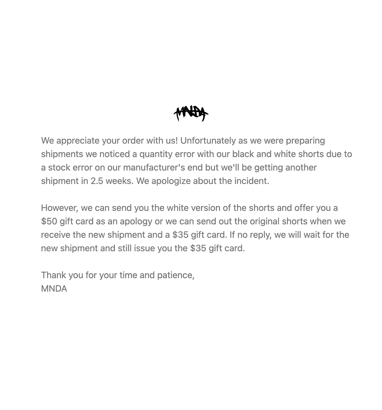 Emails to customers regarding their order