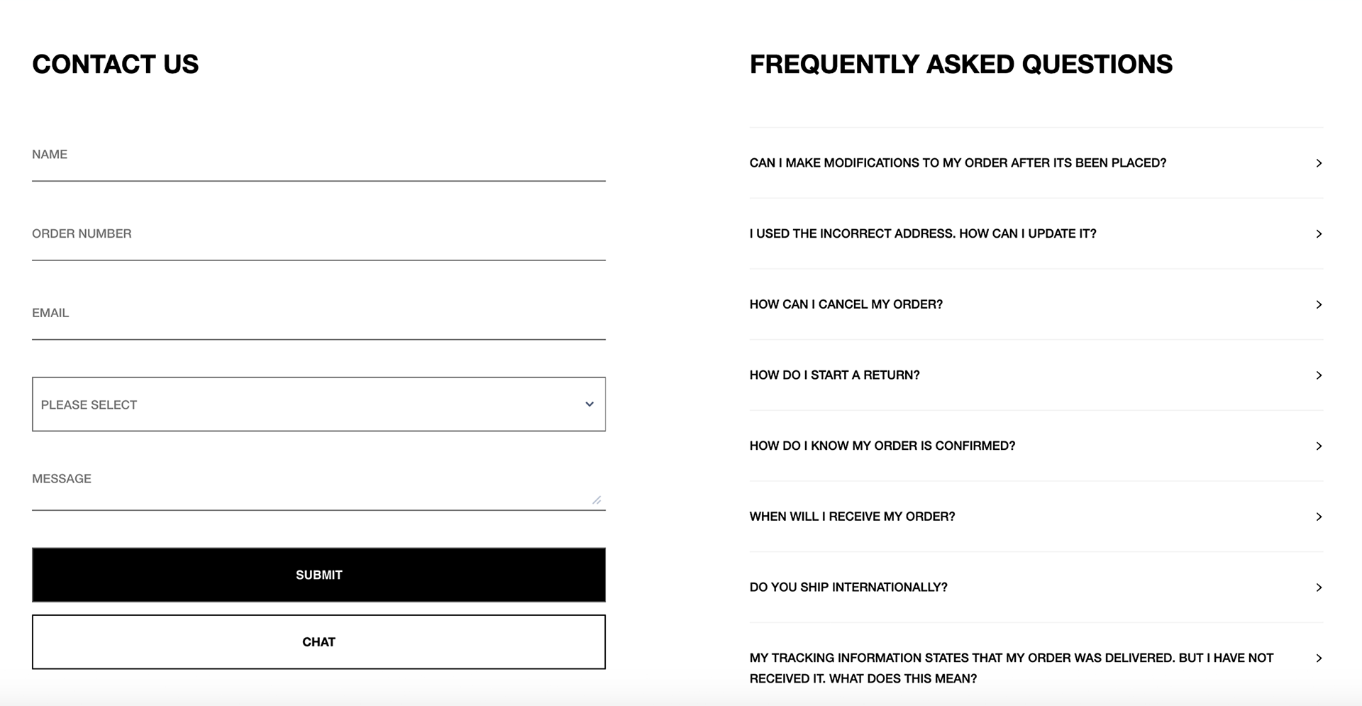 Contact page on site