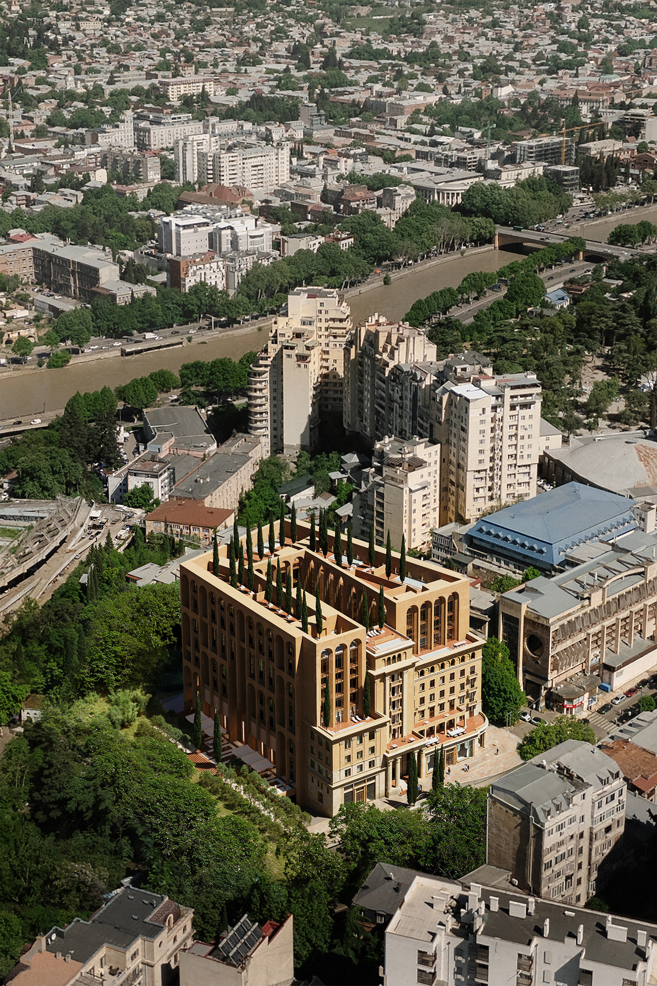 Visuals for the Kostava Avenue project in Tbilisi, created for Bofill Taller de Arquitectura (RBTA).  Our goal was to render the seamless integration of their iconic architecture into the urban fabric of the city.