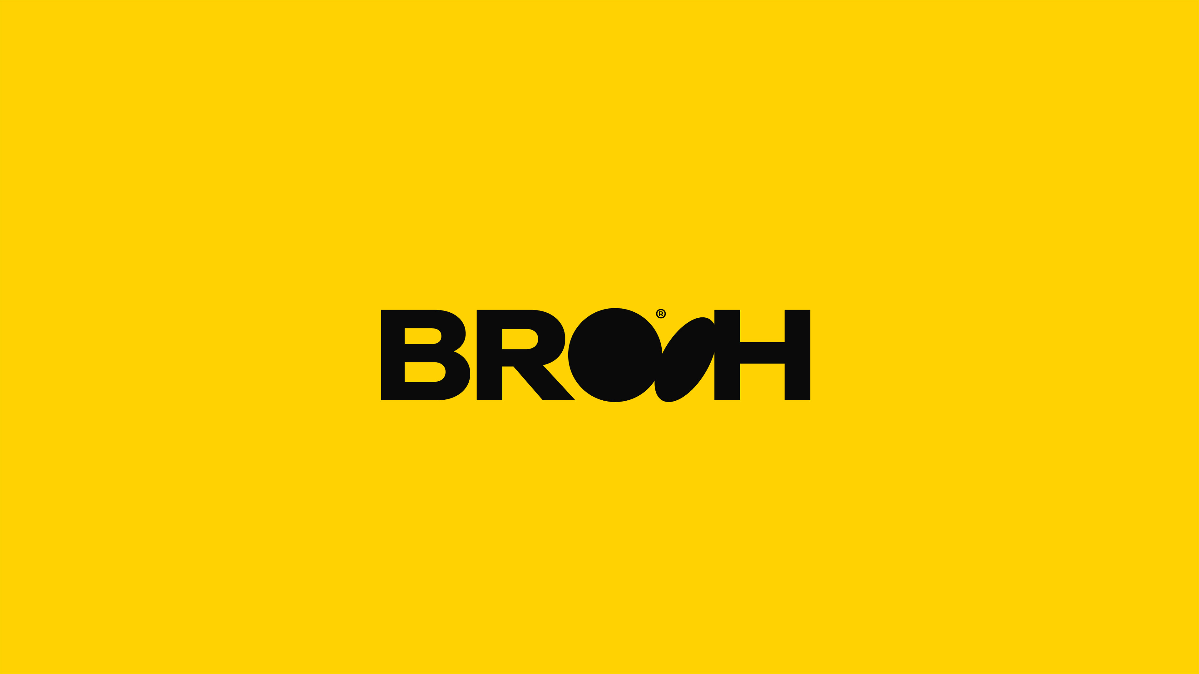 Logo da Brooh com design gráfico ousado e branding visual sobre fundo amarelo institucional.