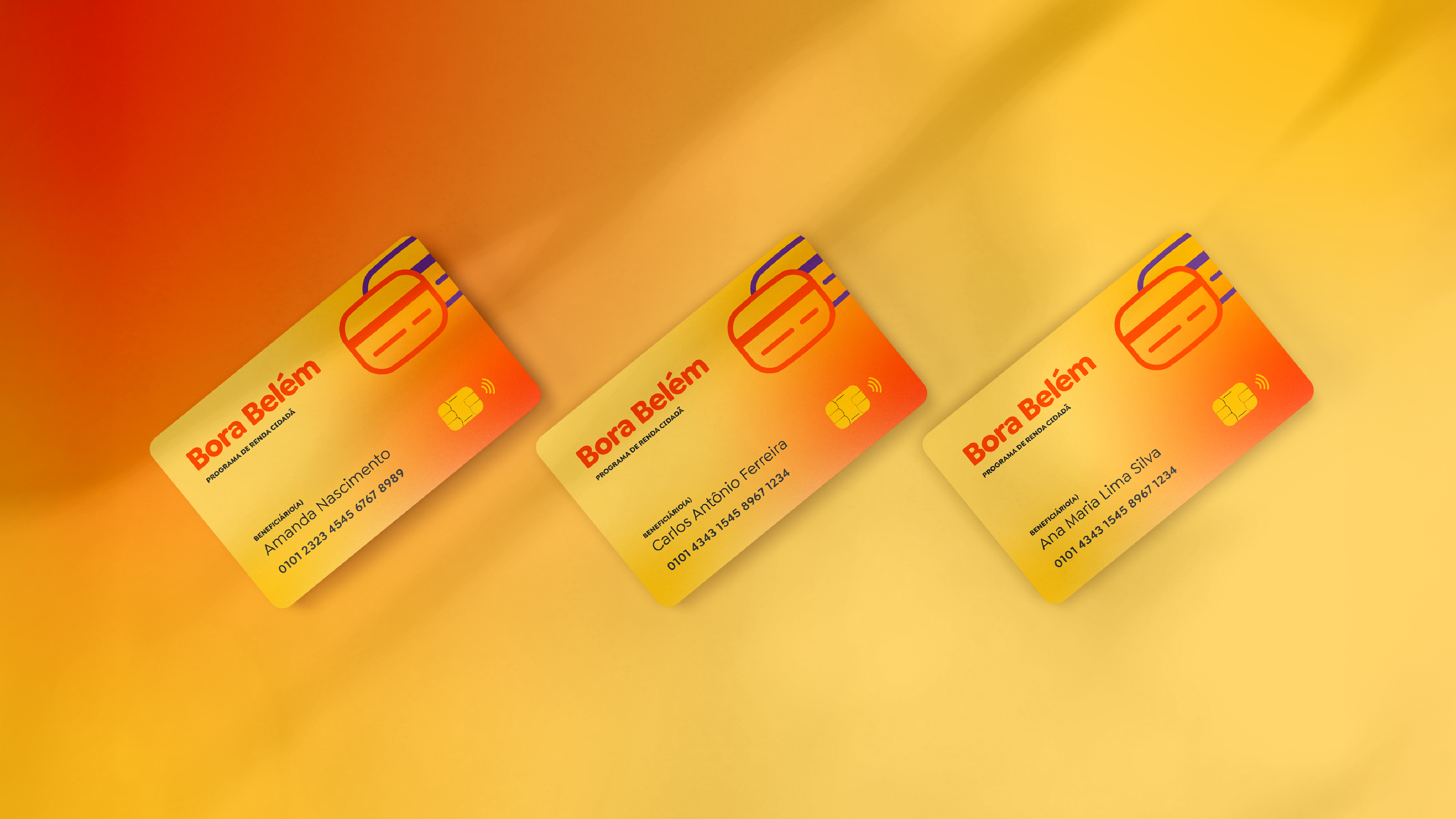Cartões alinhados ao design Bora Belém, integrando cores e logo em um layout funcional e coeso.