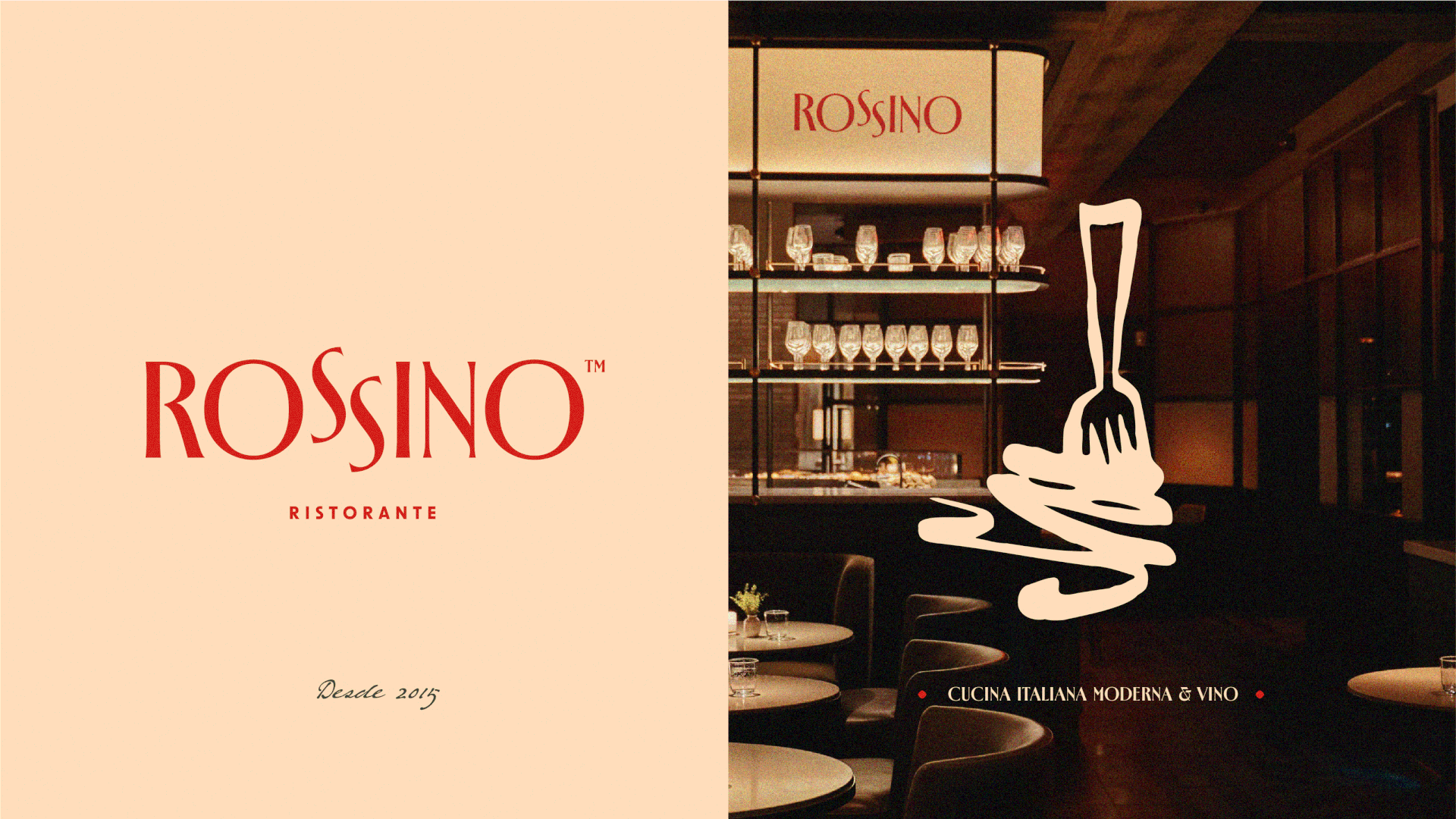 Ilustração institucional e nomes de pratos italianos usados no sistema visual do Rossino.