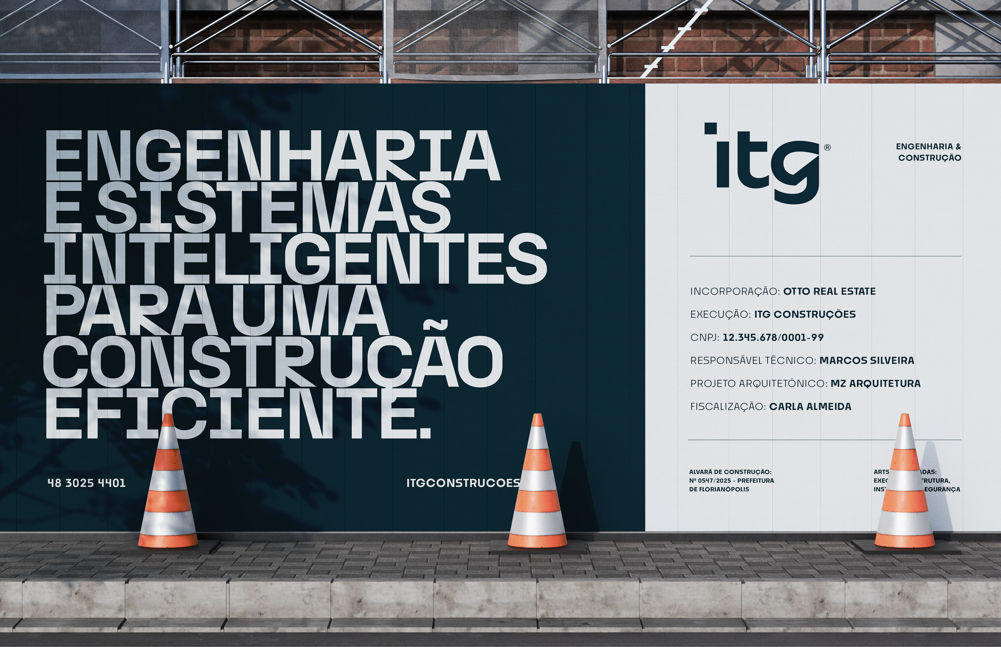 Placa de itg com logo e identidade visual sólida, representando o reposicionamento da marca com foco em tecnologia e eficiência.