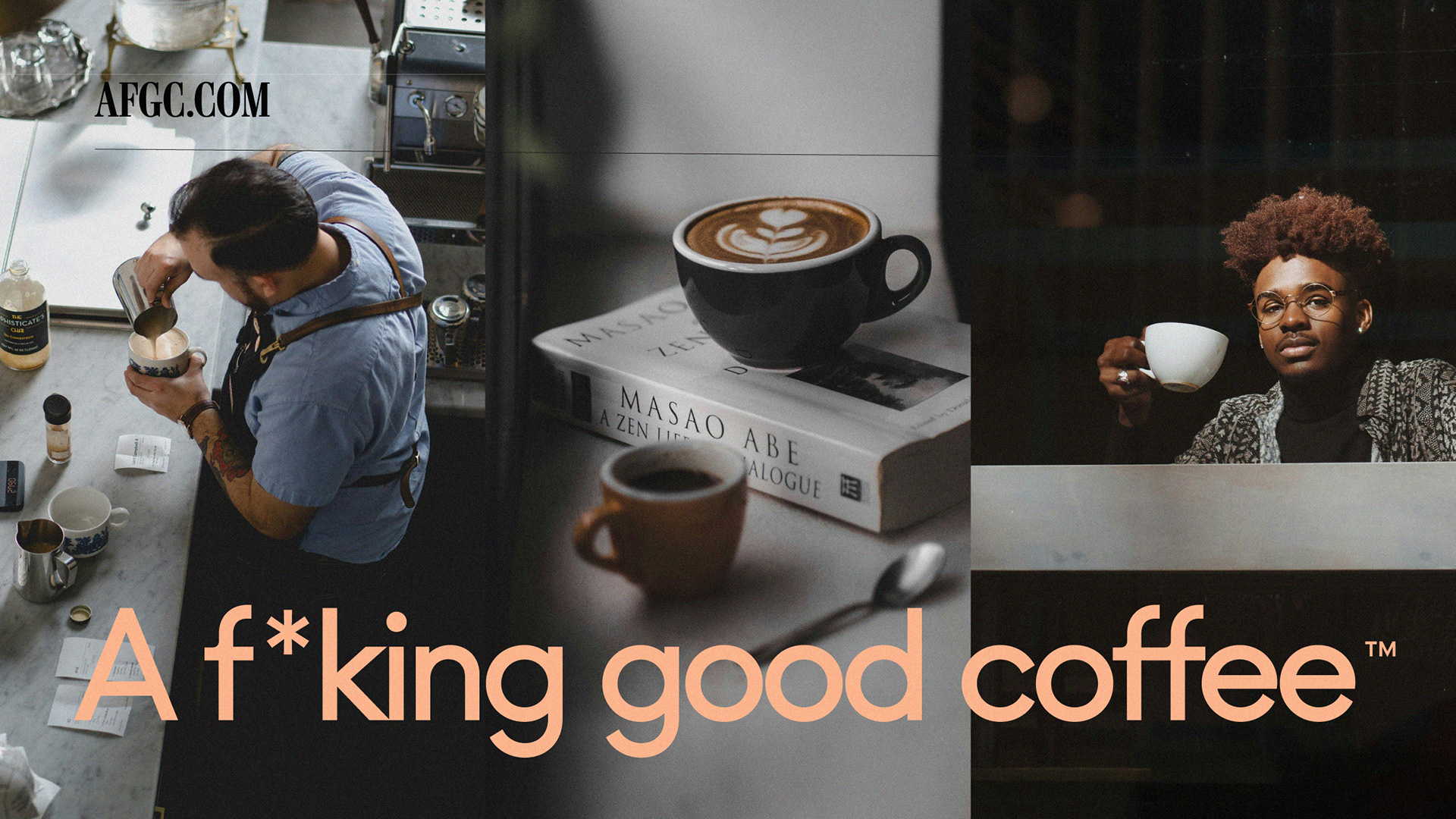 Composição de fotos, marca e barista