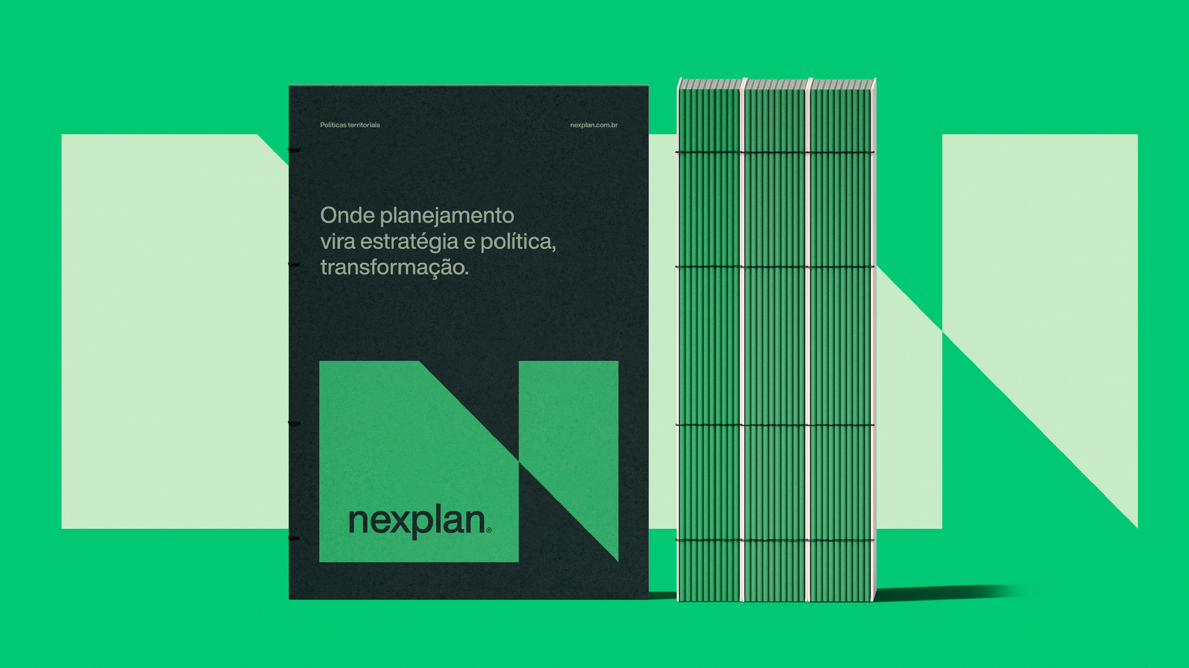Material gráfico da Nexplan com design editorial, identidade de marca sólida e aplicação visual alinhada a propósito educacional.