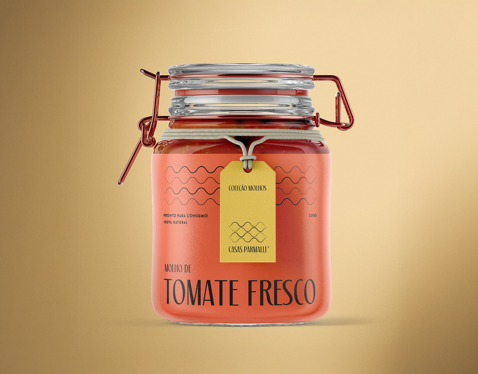 Molho de tomate fresco Casas Parmalli com rótulo moderno e logo como parte da nova identidade visual