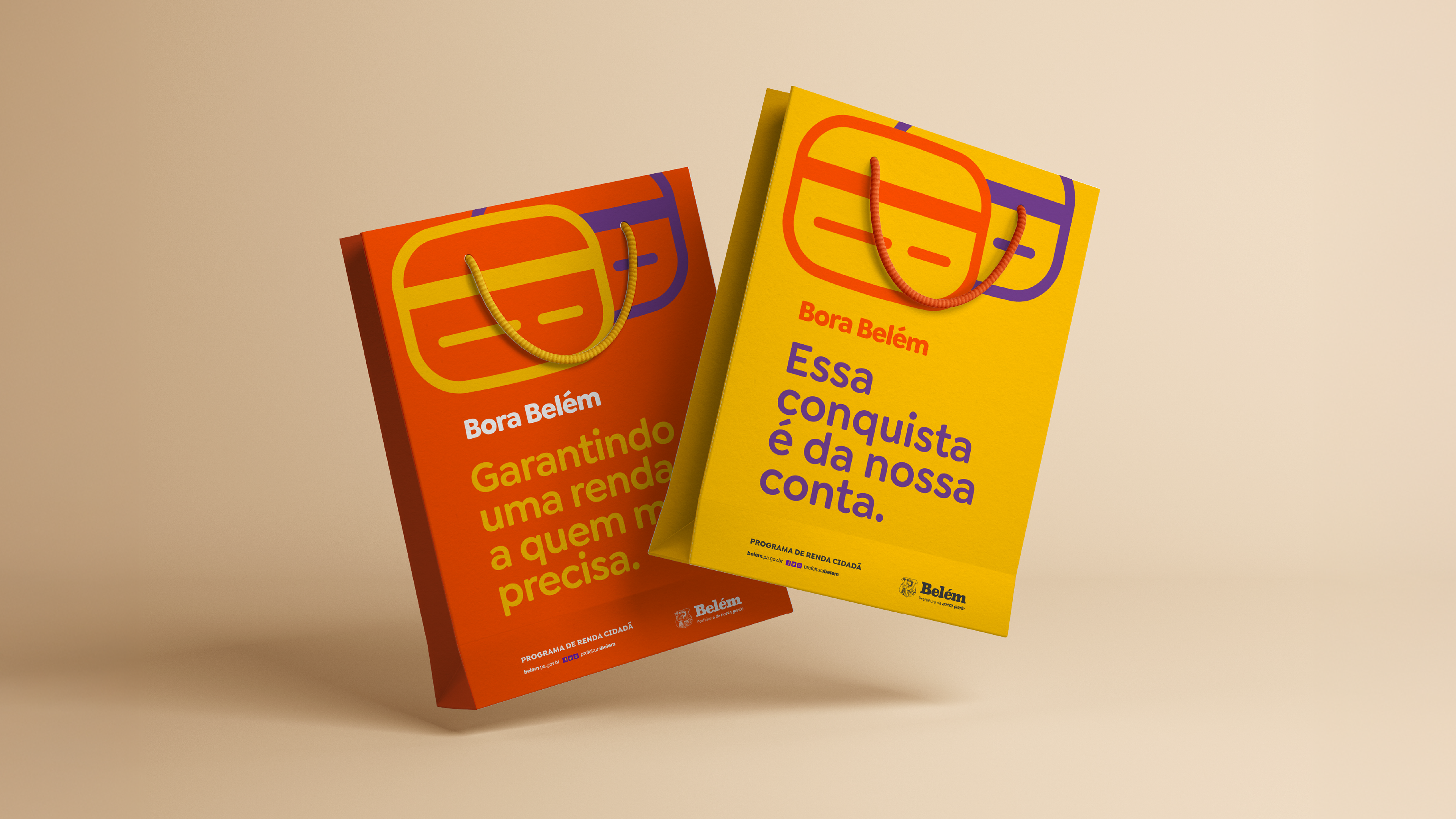 Sacolas personalizadas Bora Belém, reforçando branding em itens de uso cotidiano e eventos públicos.