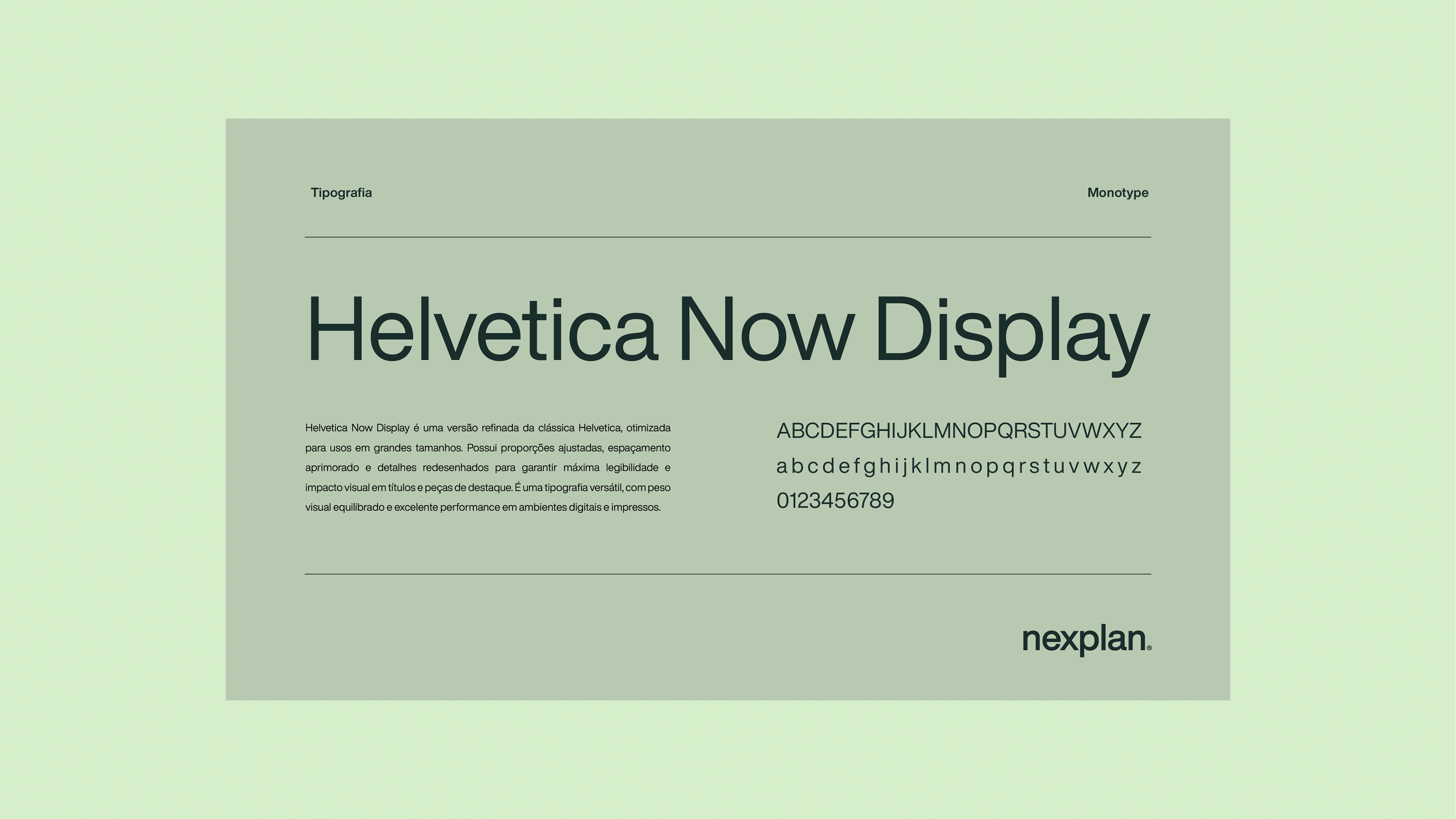 Tipografia Helvetica Now Display utilizada na identidade visual da Nexplan, com aplicação em design educacional e institucional moderno.