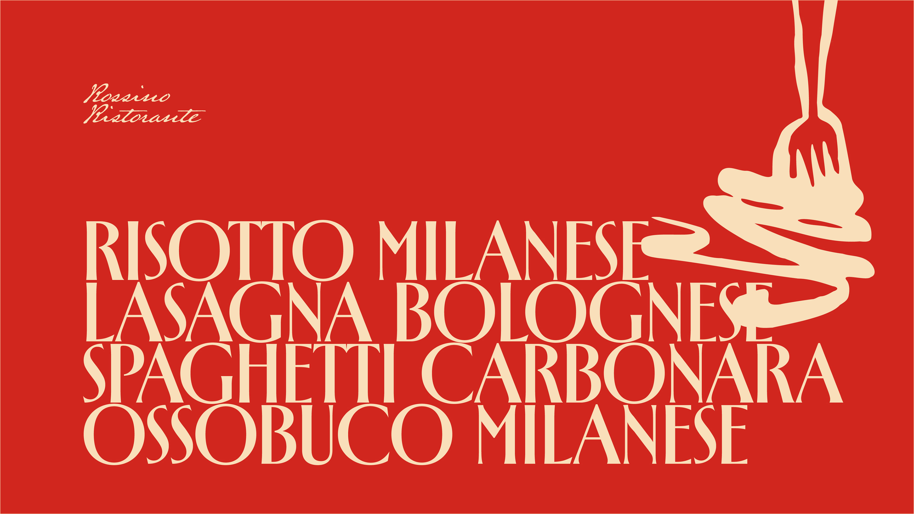 Identidade visual Rossino aplicada no site, com logotipo e slogan do restaurante italiano.