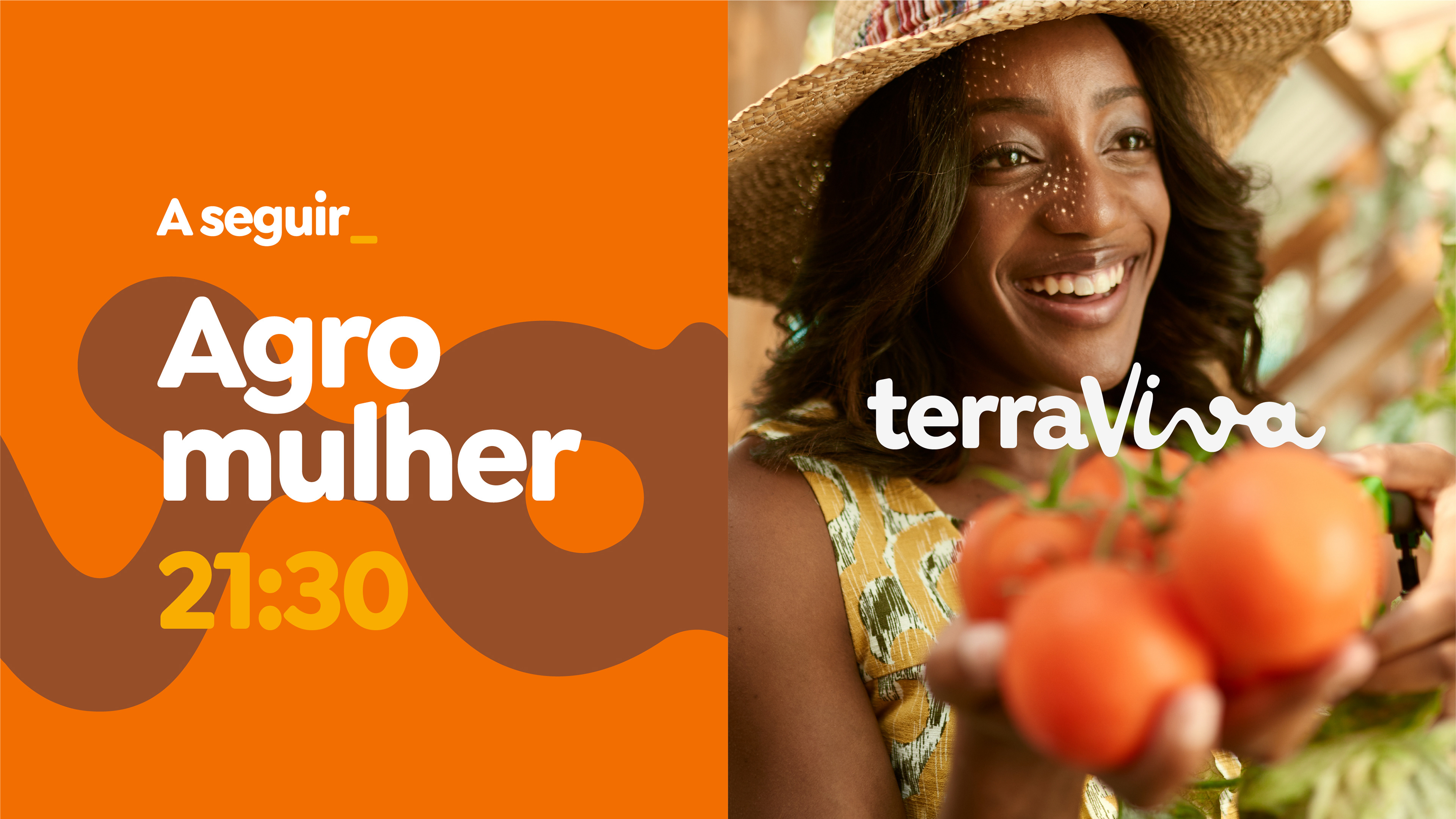 Chamada para programa “Agro Mulher” com identidade visual Terraviva e design orgânico vibrante.