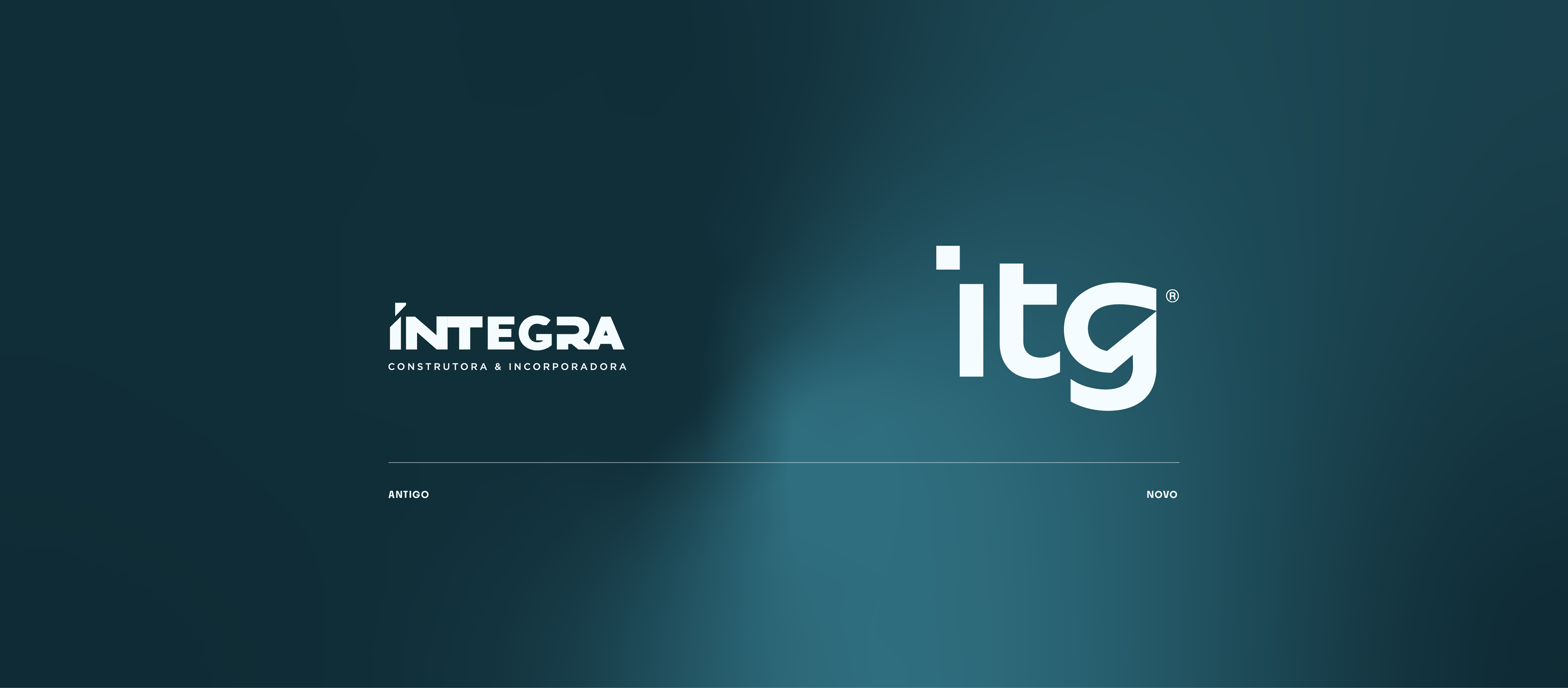 Comparativo entre antigo logo Íntegra e novo logo itg, mostrando evolução de Branding e reposicionamento visual da marca.