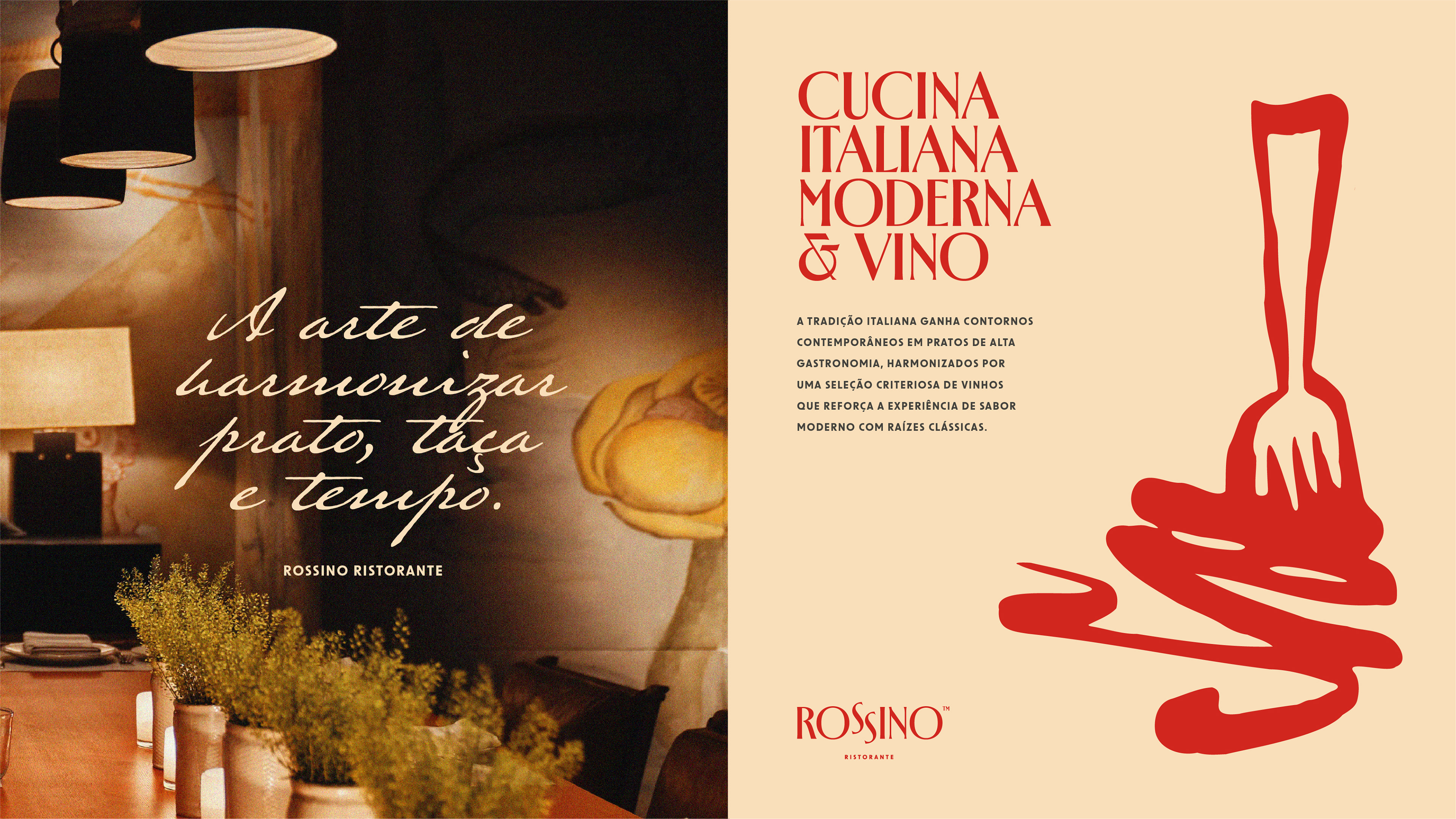 Frase institucional e manifesto visual do Rossino, com foco no branding de alta gastronomia e vinho.