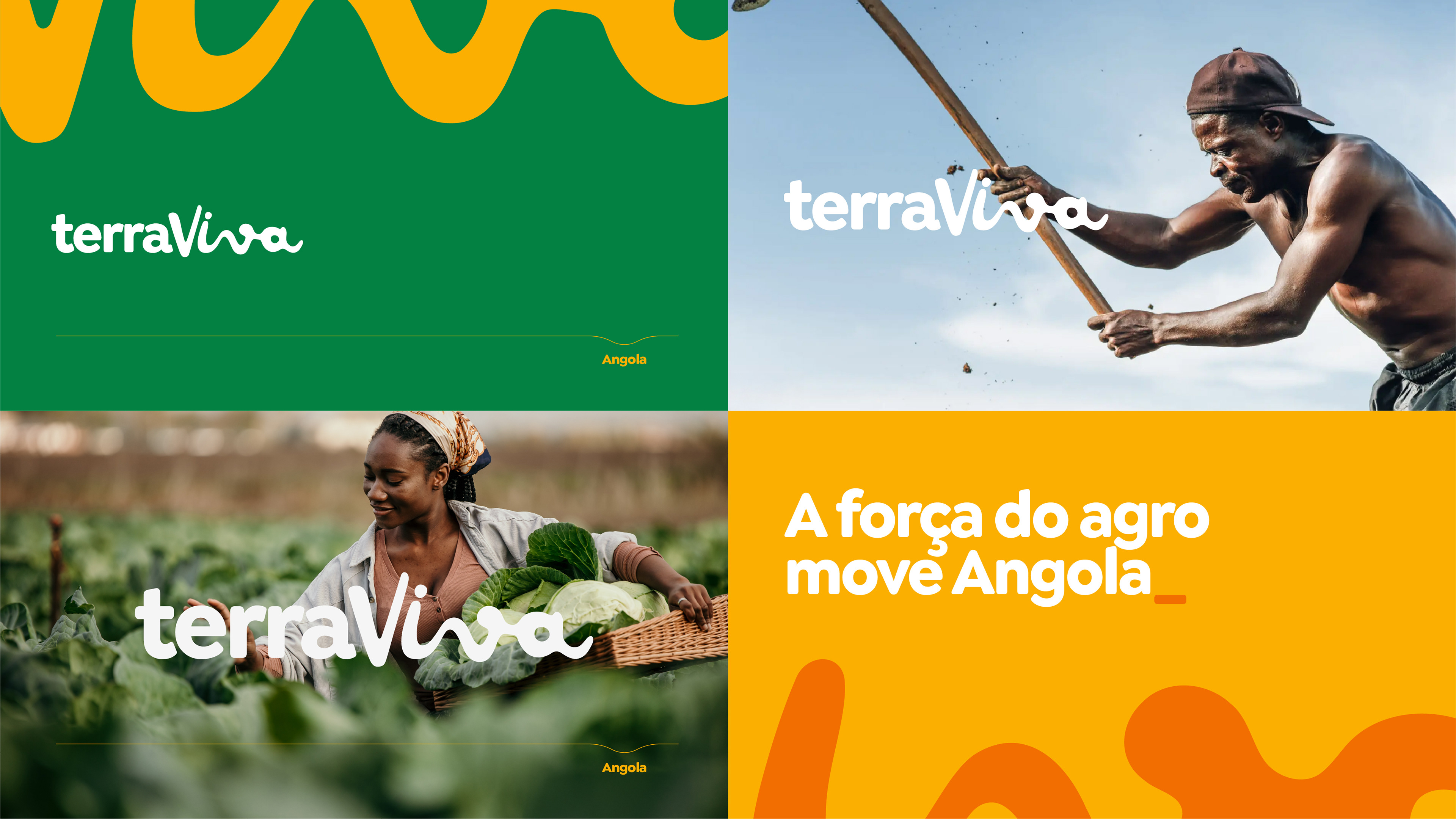 Composição visual da marca Terraviva com logo, curvas orgânicas e elementos de Branding voltados ao agronegócio.
