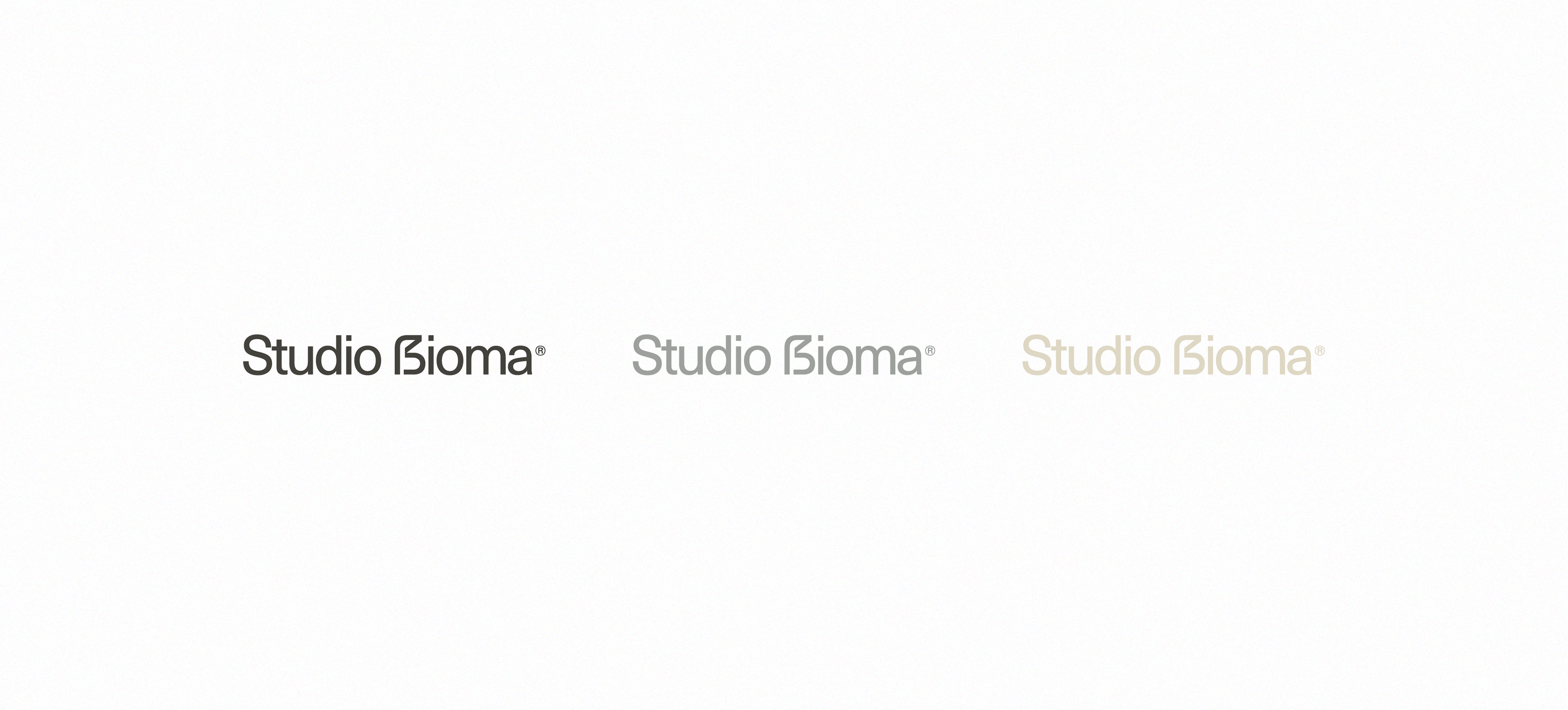 Variações de cor do logotipo do Studio Bioma – aplicações flexíveis da identidade visual em diferentes contextos de marca.