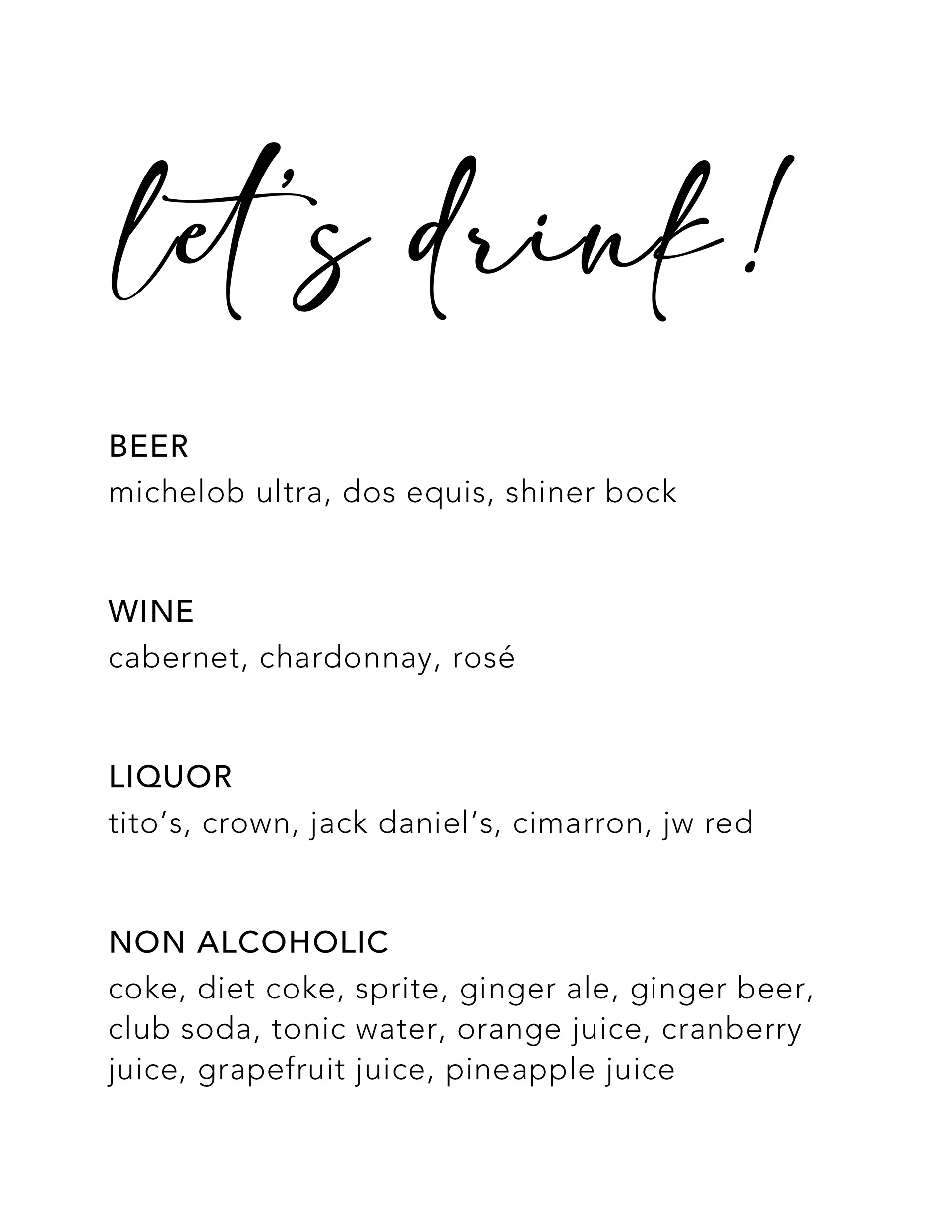 Cocktail Hour Bar Menu