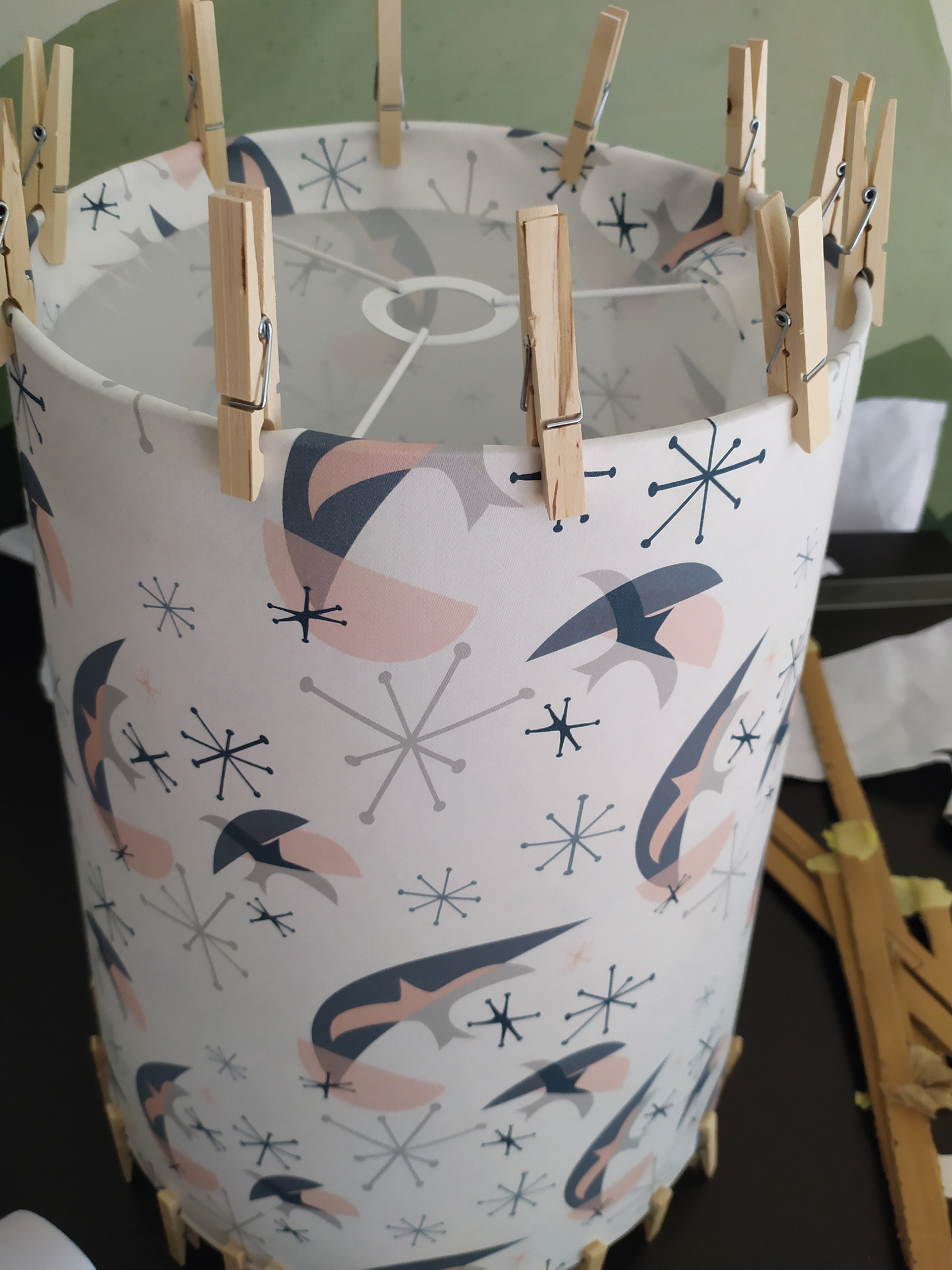 Working on the lampshade