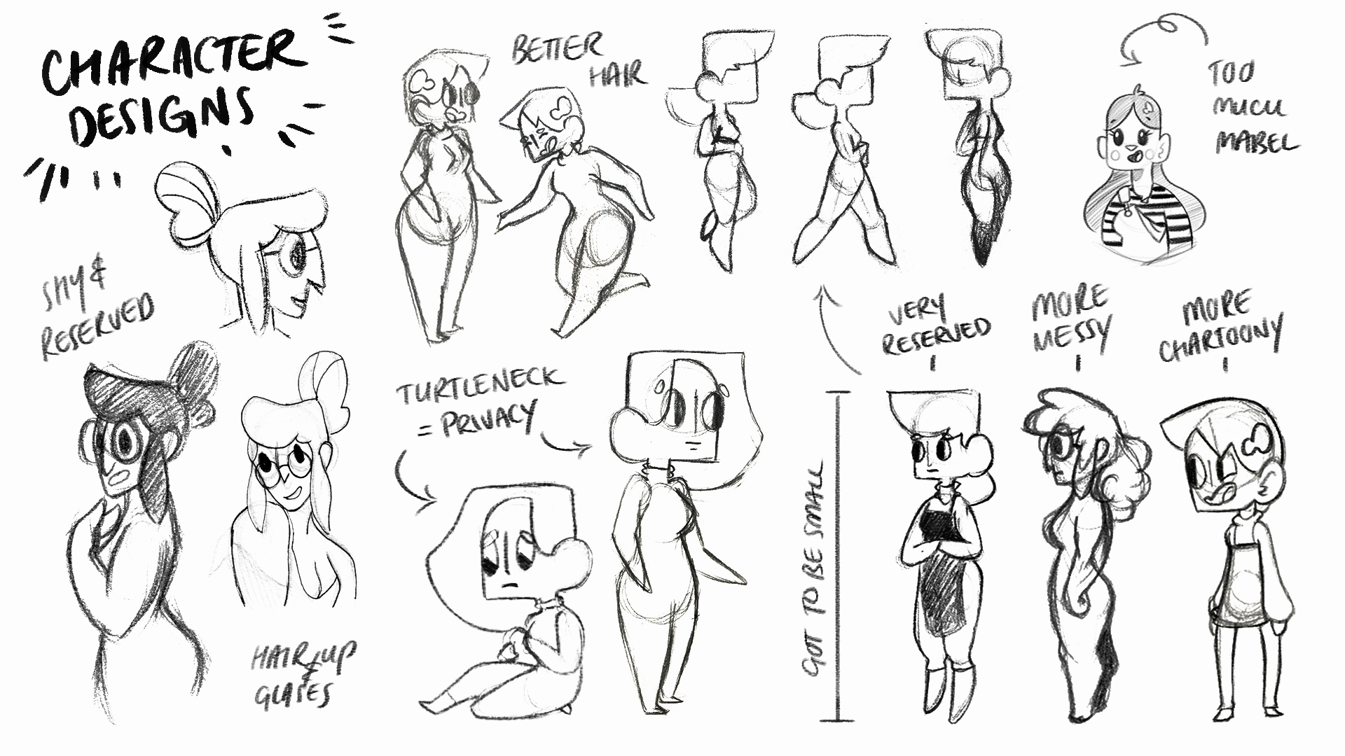 Image shows early character work and development of the main character in woman of the moon.