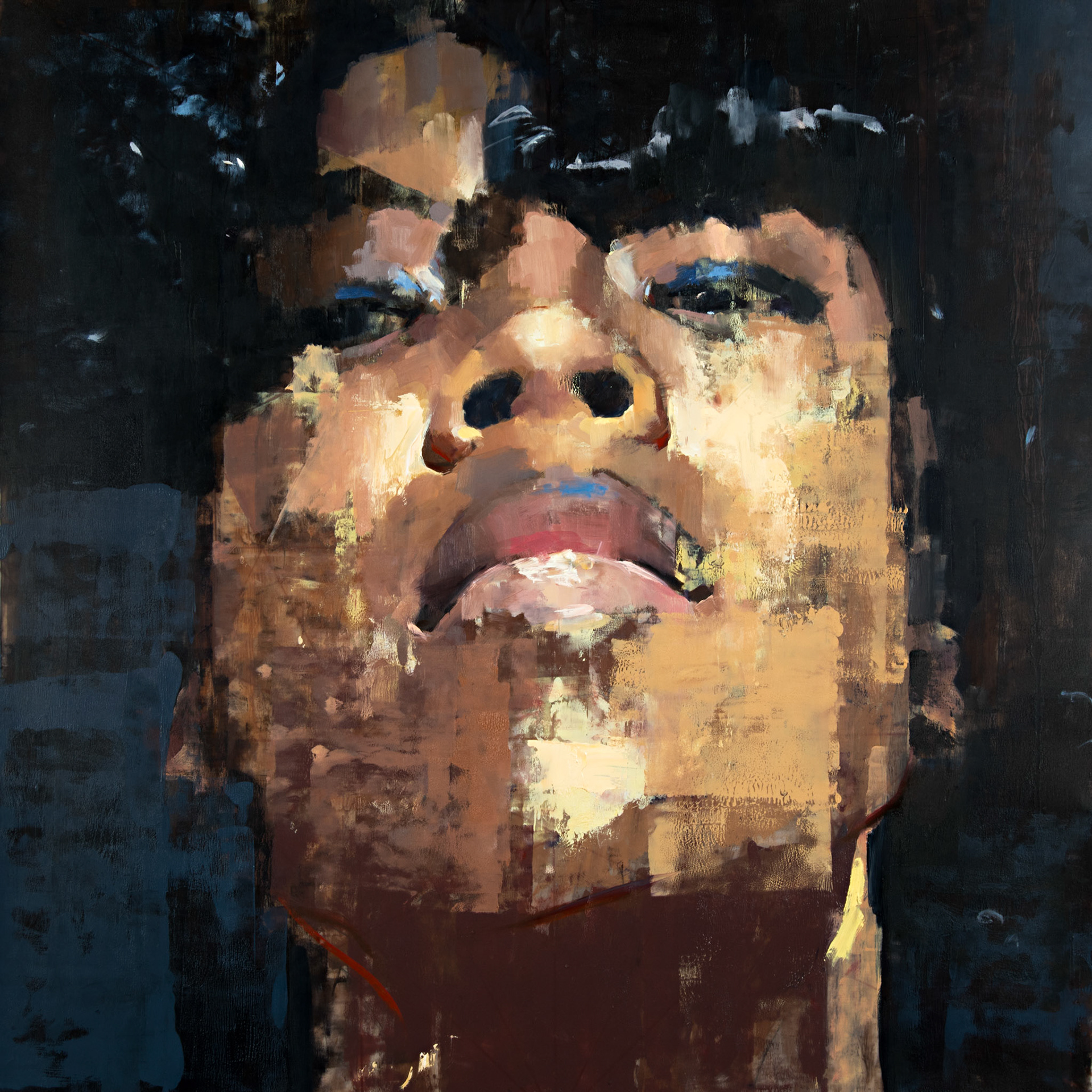 Kim (Female African American), 2016, Oil on Mylar, 24 x 24 inches, Private Collection