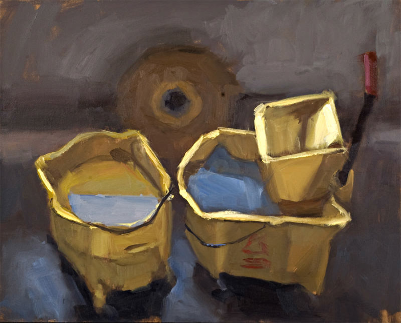 Mop Buckets, 2015, 16 x 20 inches, Oil on Panel