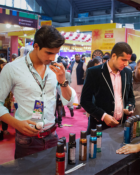 Corporate exhibition stand photography with professional lighting.