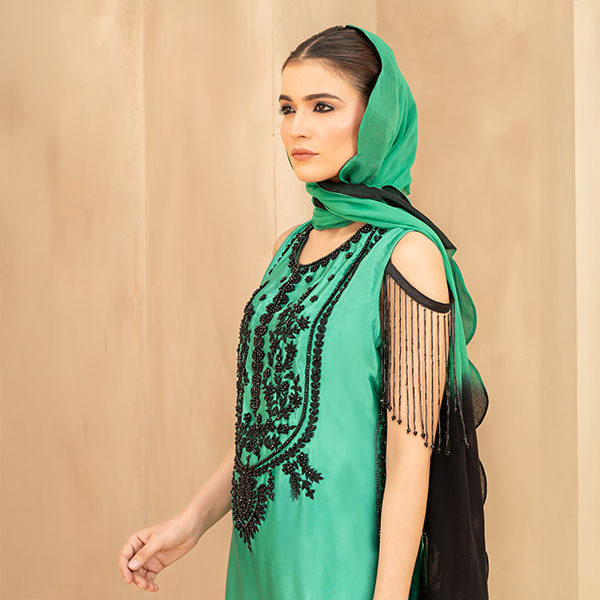 Creative model photography model is wearing hijab style in Lahore with dramatic lighting and bold fashion styling by Zubair Malik