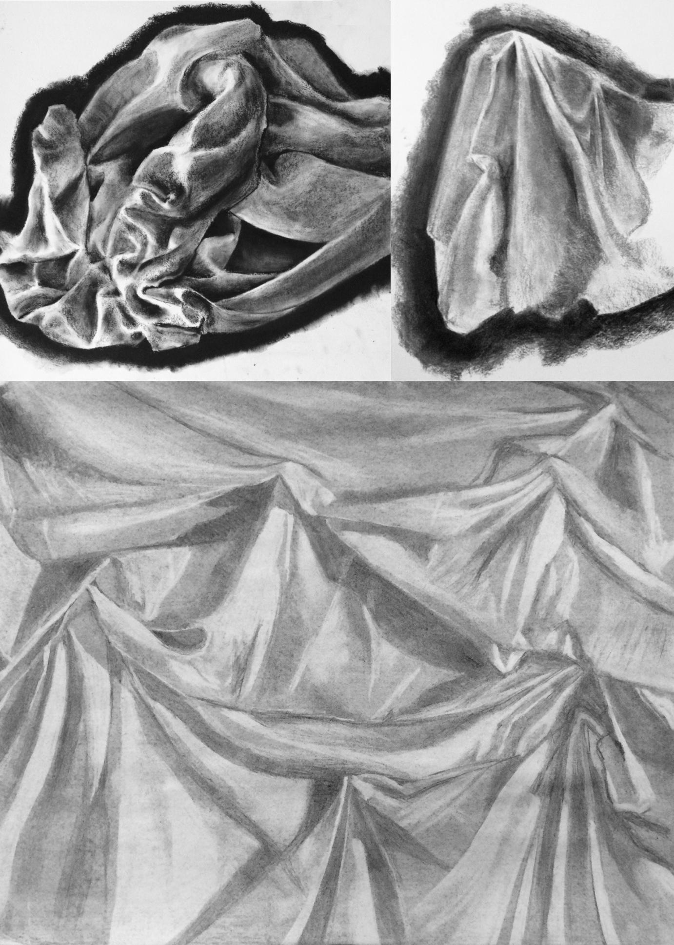Cloth/Drapery Studies; charcoal