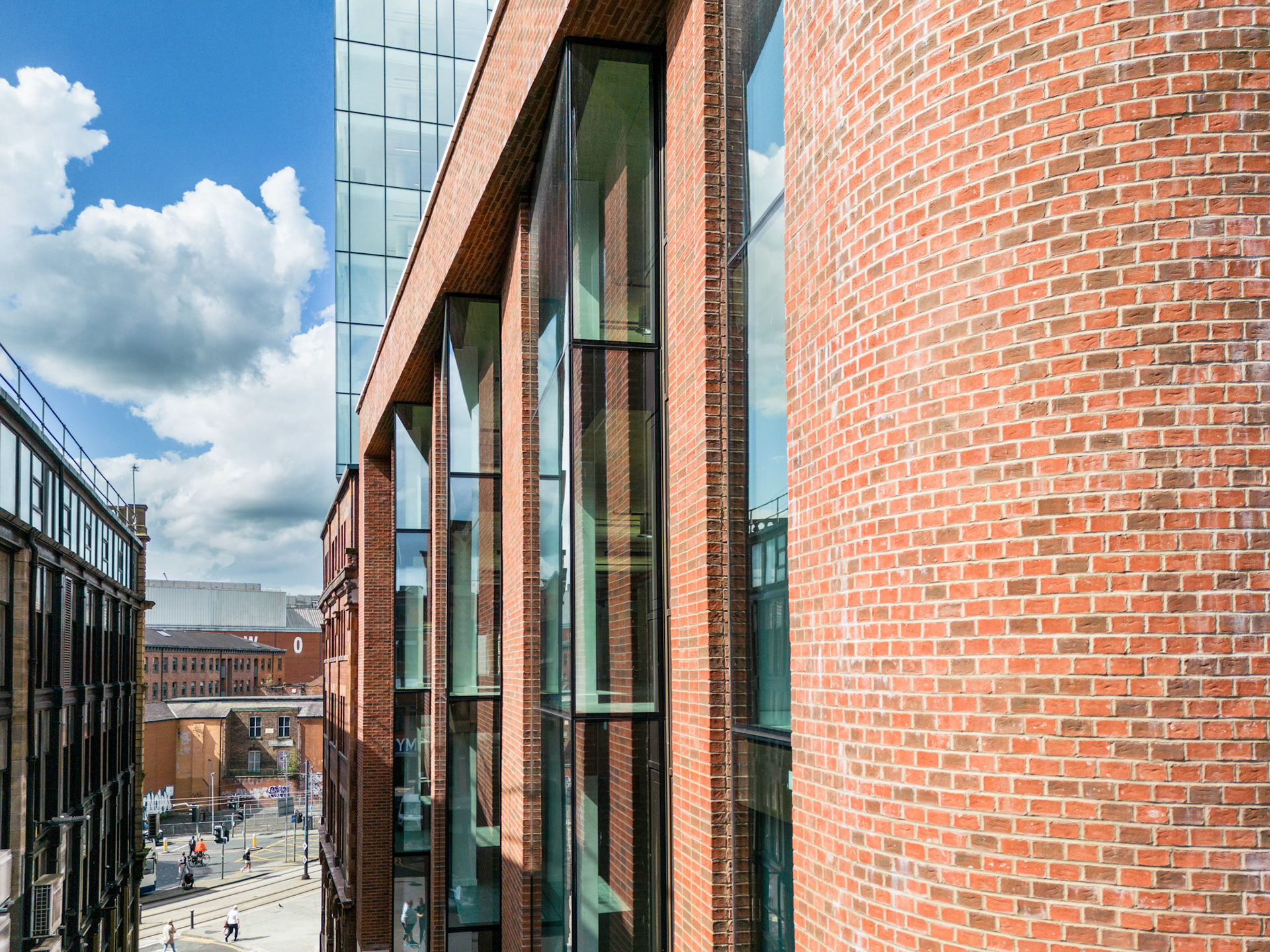 Drone photo capturing architectural detail adjacent to the Arndale Centre in Manchester