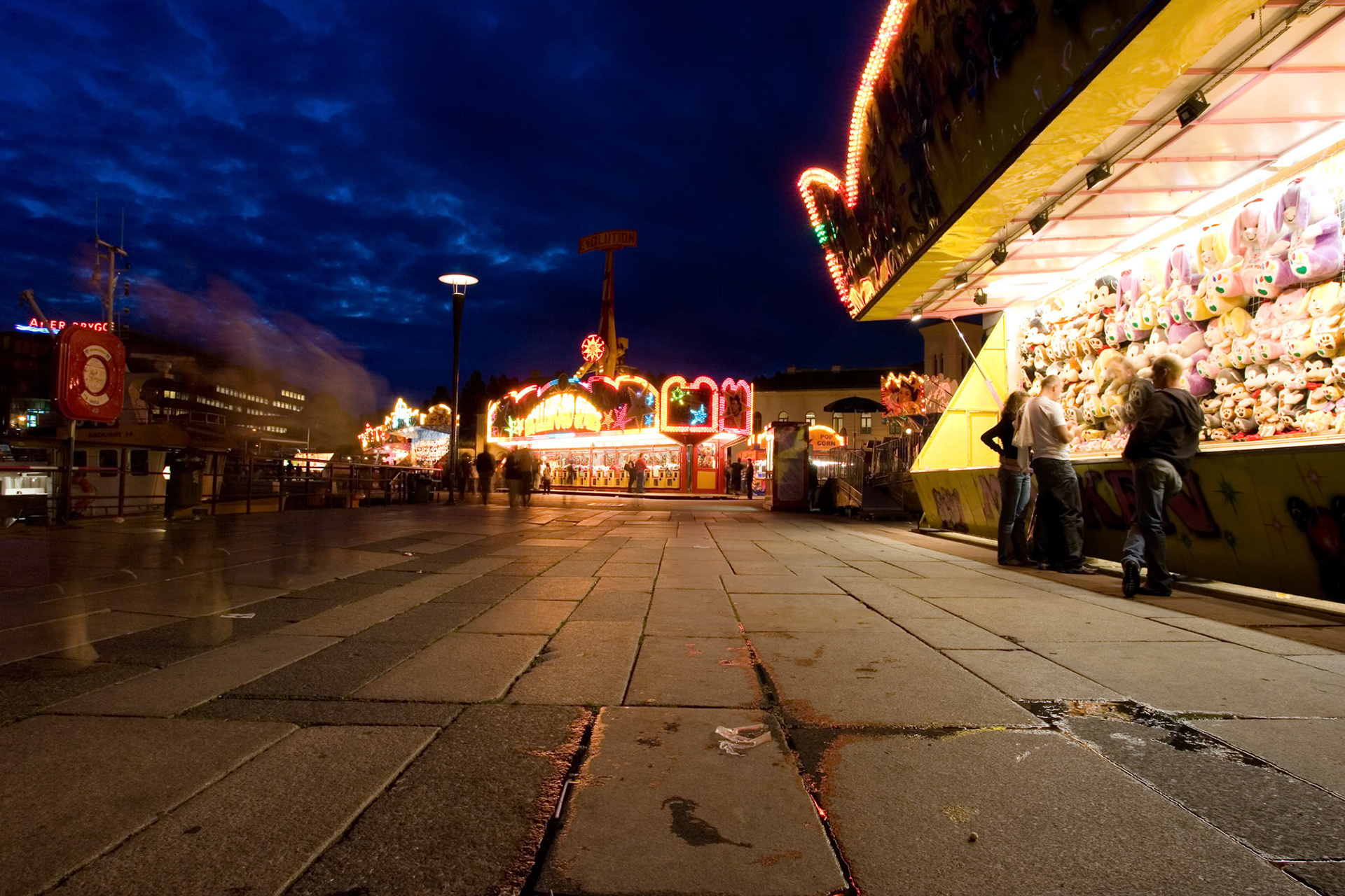 Moody, atmospheric images of a fun fair in downtown Oslo. Long exposure shots.