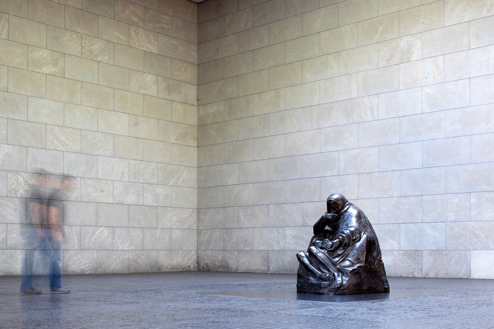 Berlin, Germany, July 29 2009, A poignant sculpture of a grieving mother holding her dead son, located in the Neue Wache, Berlin, conveying deep sorrow and loss.
