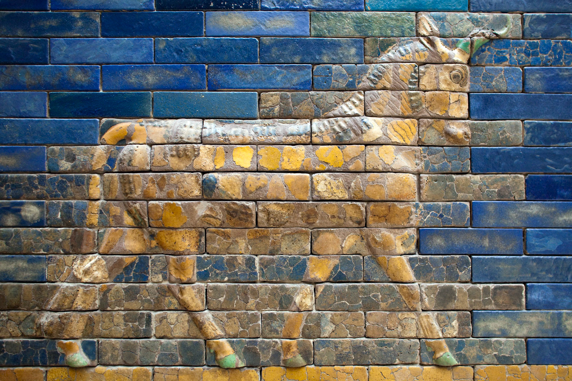Berlin, Germany, July 24 2009, The intricate auroch bas-relief from the Ishtar Gate showcases ancient craftsmanship at the Pergamon Museum in Berlin, Germany.