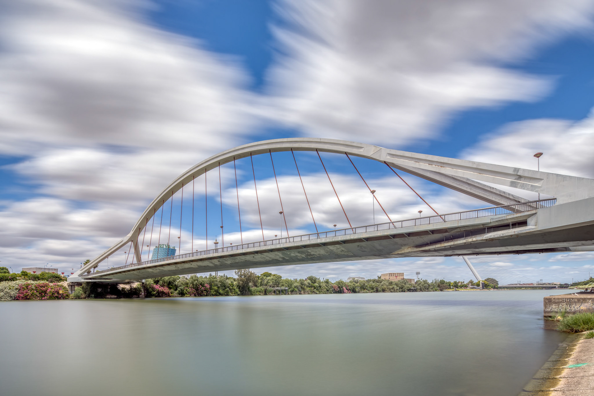 Barqueta Bridge (1992), Seville, Spain. Long exposure shot.