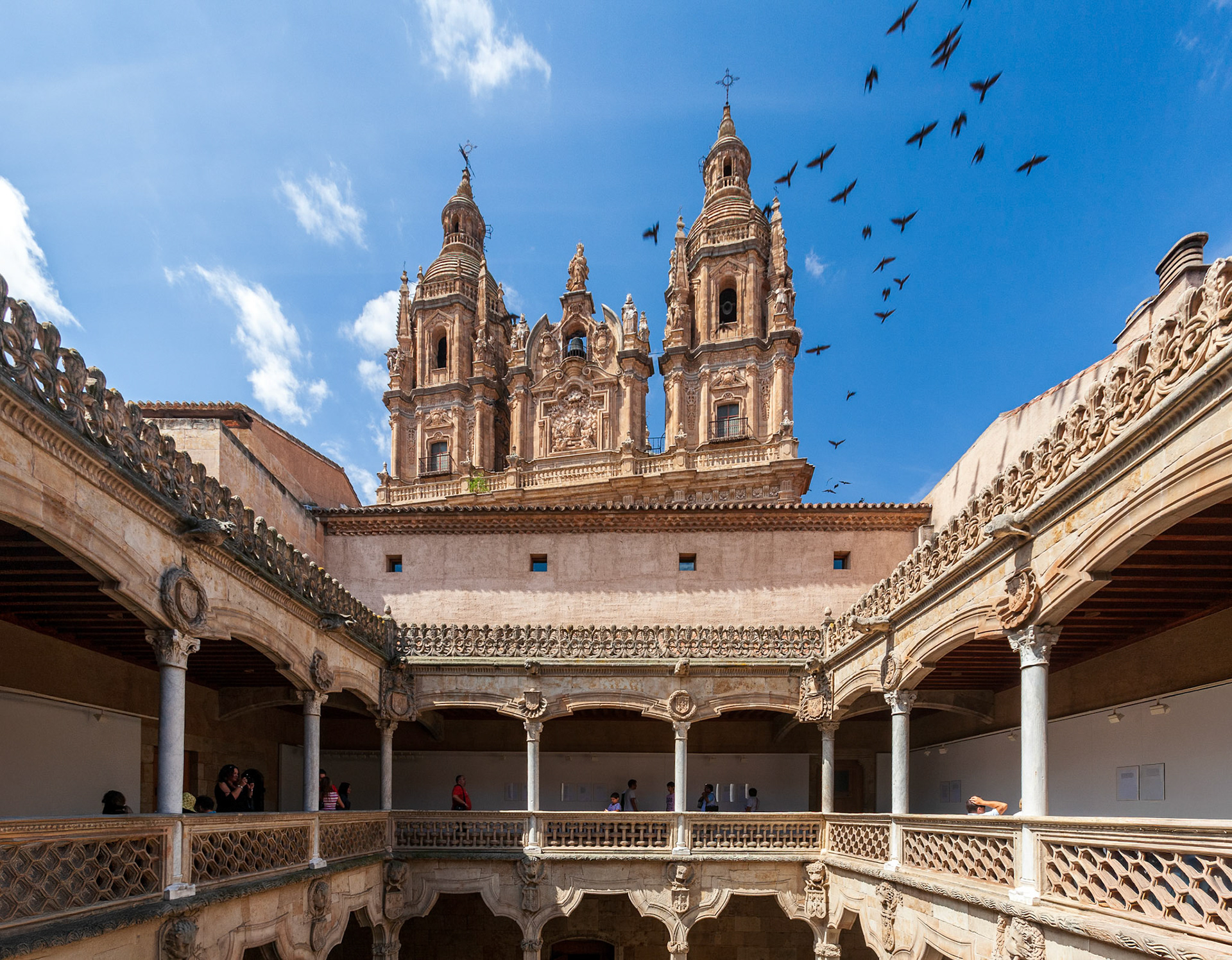 Salamanca, Spain, Aug 18 2018, The House of the Shells and Clergy Church in Salamanca, spectacular architectural landmarks.