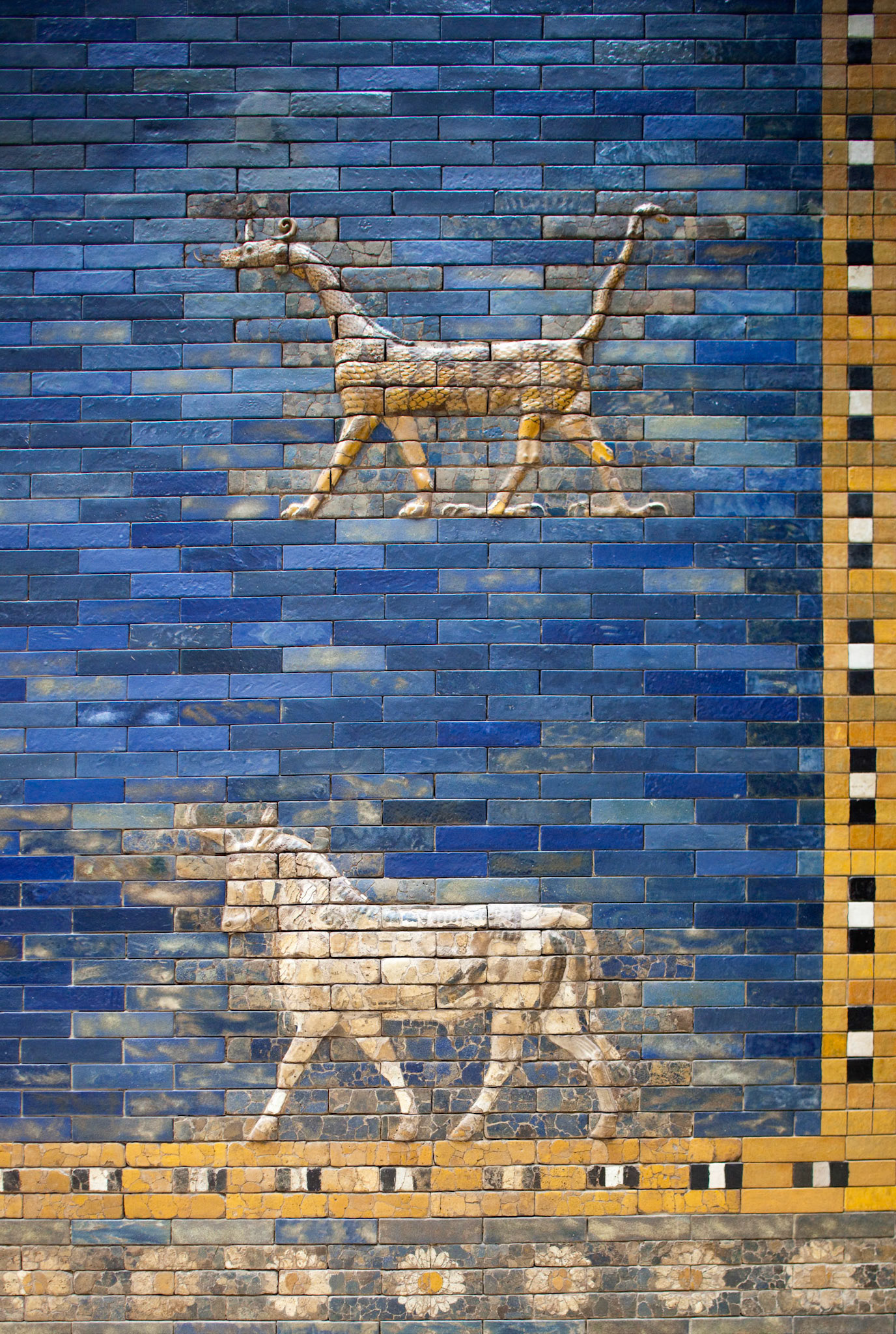 Berlin, Germany, July 24 2009, Explore the stunning bas-relief of the sirrush and auroch at the Ishtar Gate, housed in the Pergamon Museum in Berlin, Germany.