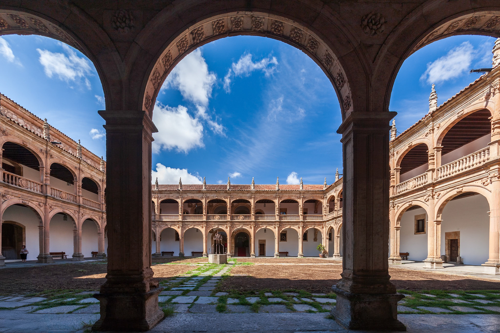 The Renaissance-style architecture of Fonseca College in Salamanca, Castilla y Leon, Spain.