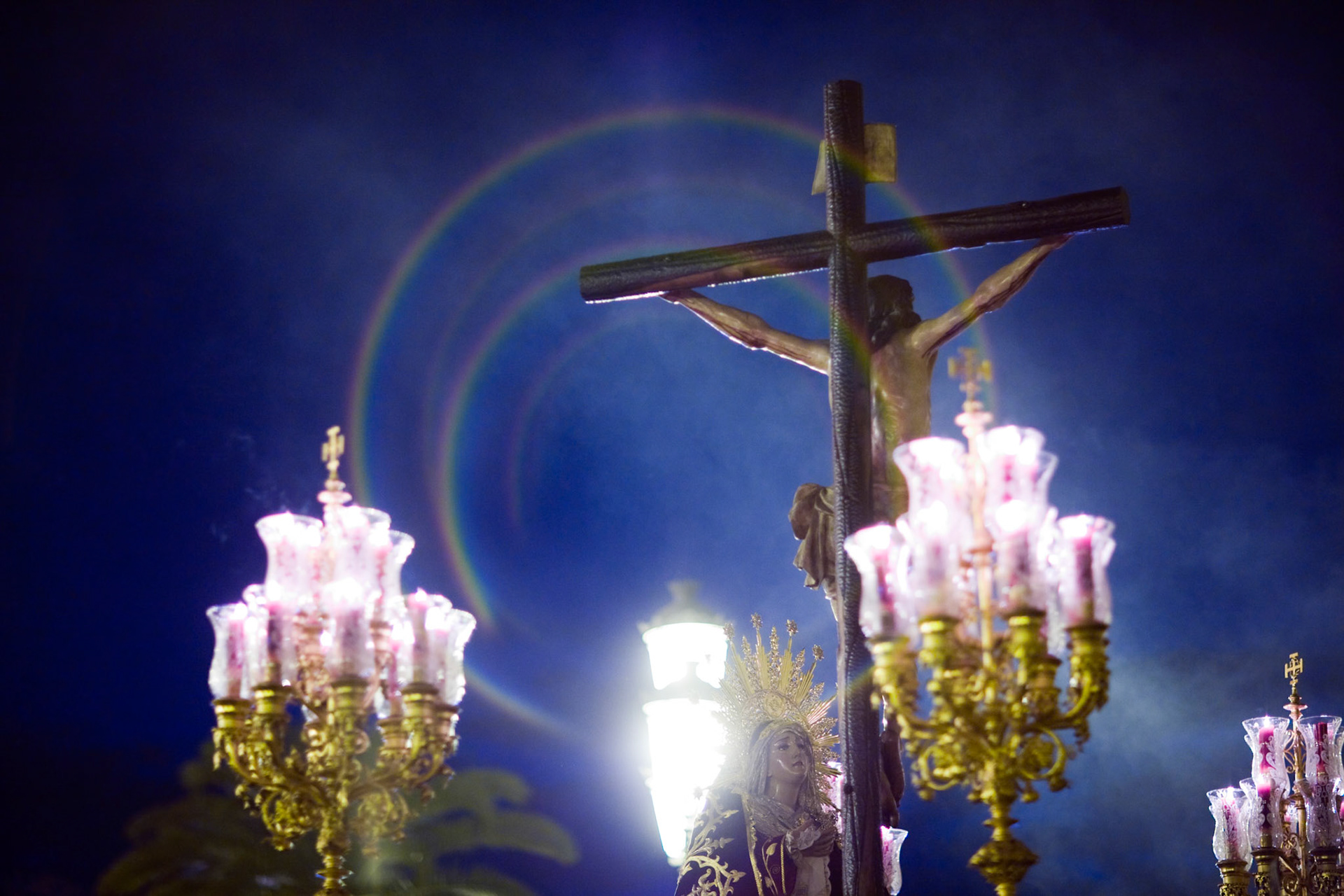 Christ of Mercy, a 17th century carving by Pedro Roldan, on a float on Holy Tuesday, Seville, Spain