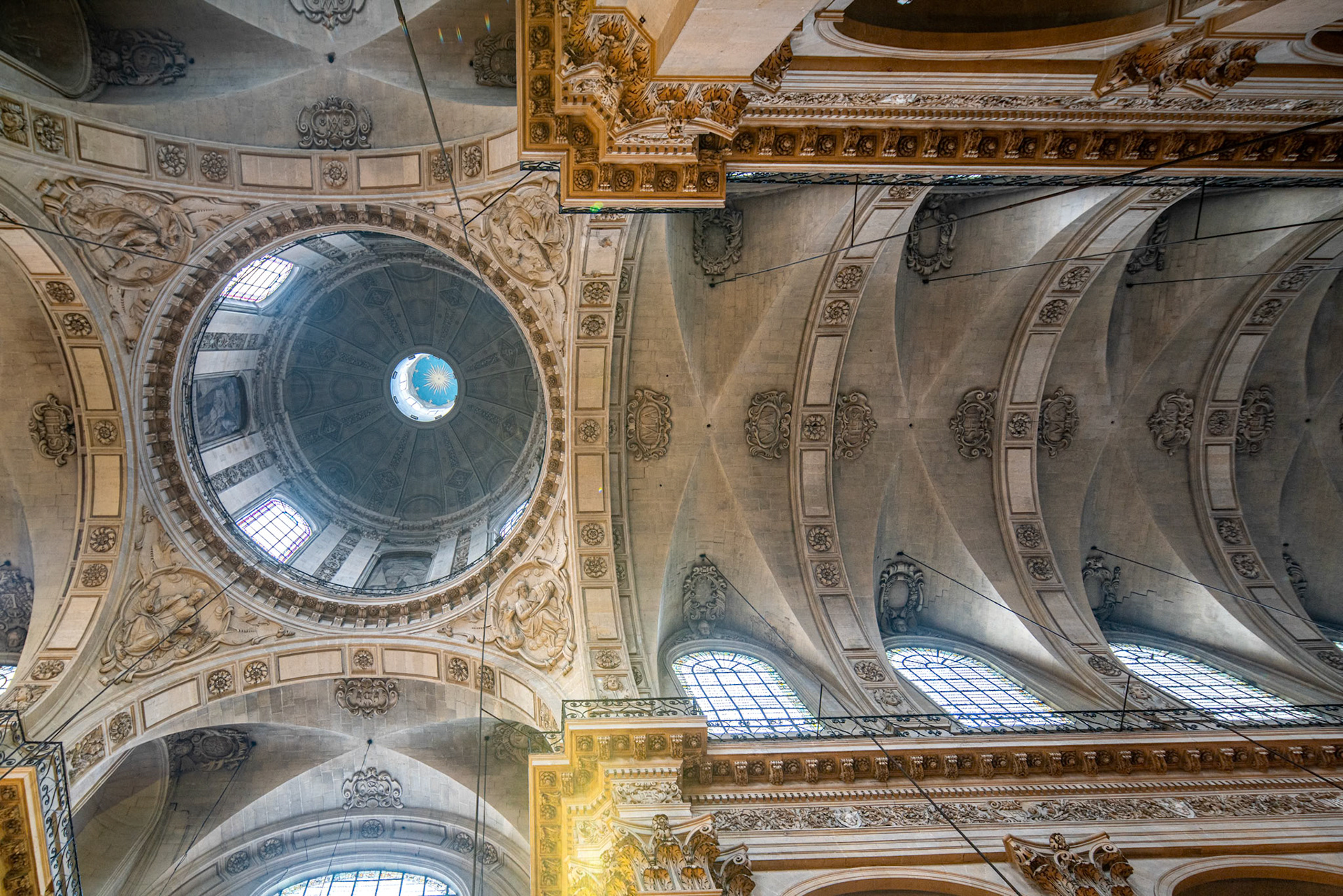 Interior view of the St. Paul and St. Louis Church in Paris, showcasing its intricate architecture and artwork