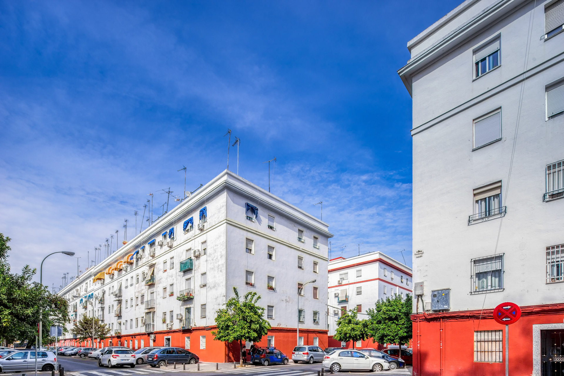 Apartment buildings raised in the 1950s for working class dwellers, El Tardón, Triana, Seville, Spain.