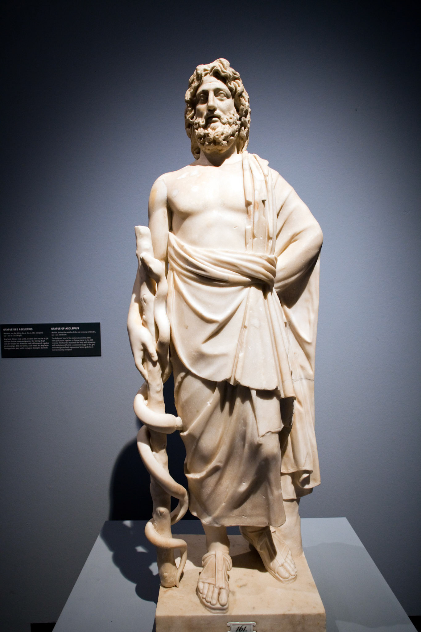 Berlin, Germany, July 24 2009, Explore the 2nd-century marble sculpture of Asclepius on display at Berlin\'s Pergamon Museum, showcasing ancient artistry and history.