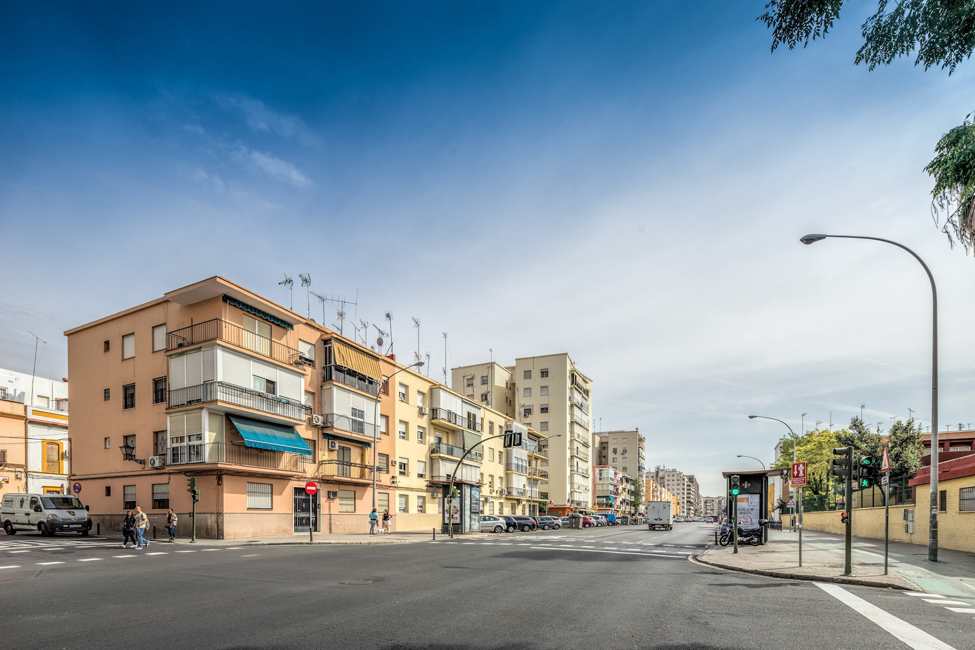 Apartment building on Lopez de Gomara street, Triana district, Seville, Spain.