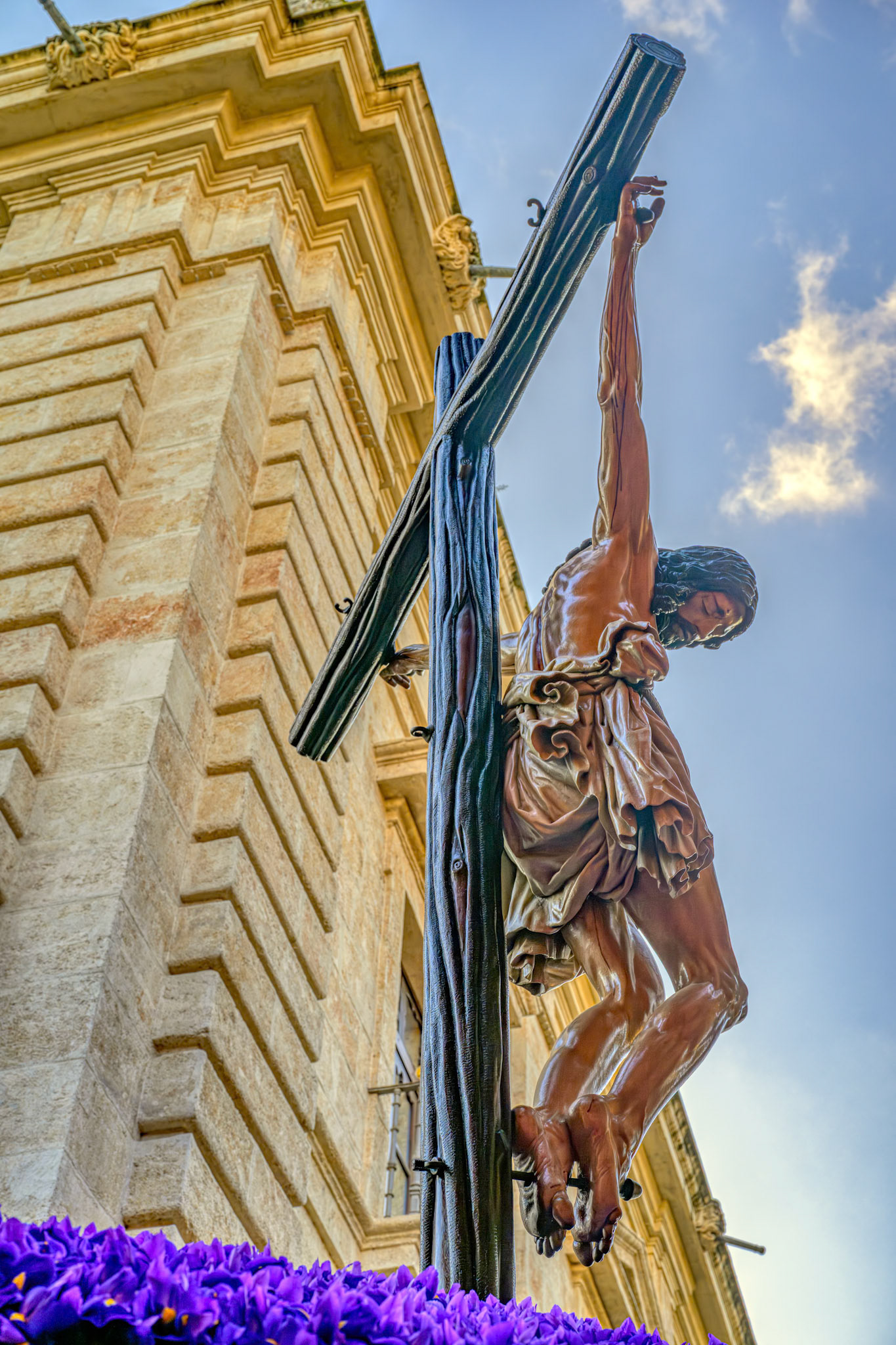 Christ of Buena Muerte sculpture, Estudiantes Brotherhood. Transferred to University Rectory for Holy Tuesday procession, Seville, Holy Week.