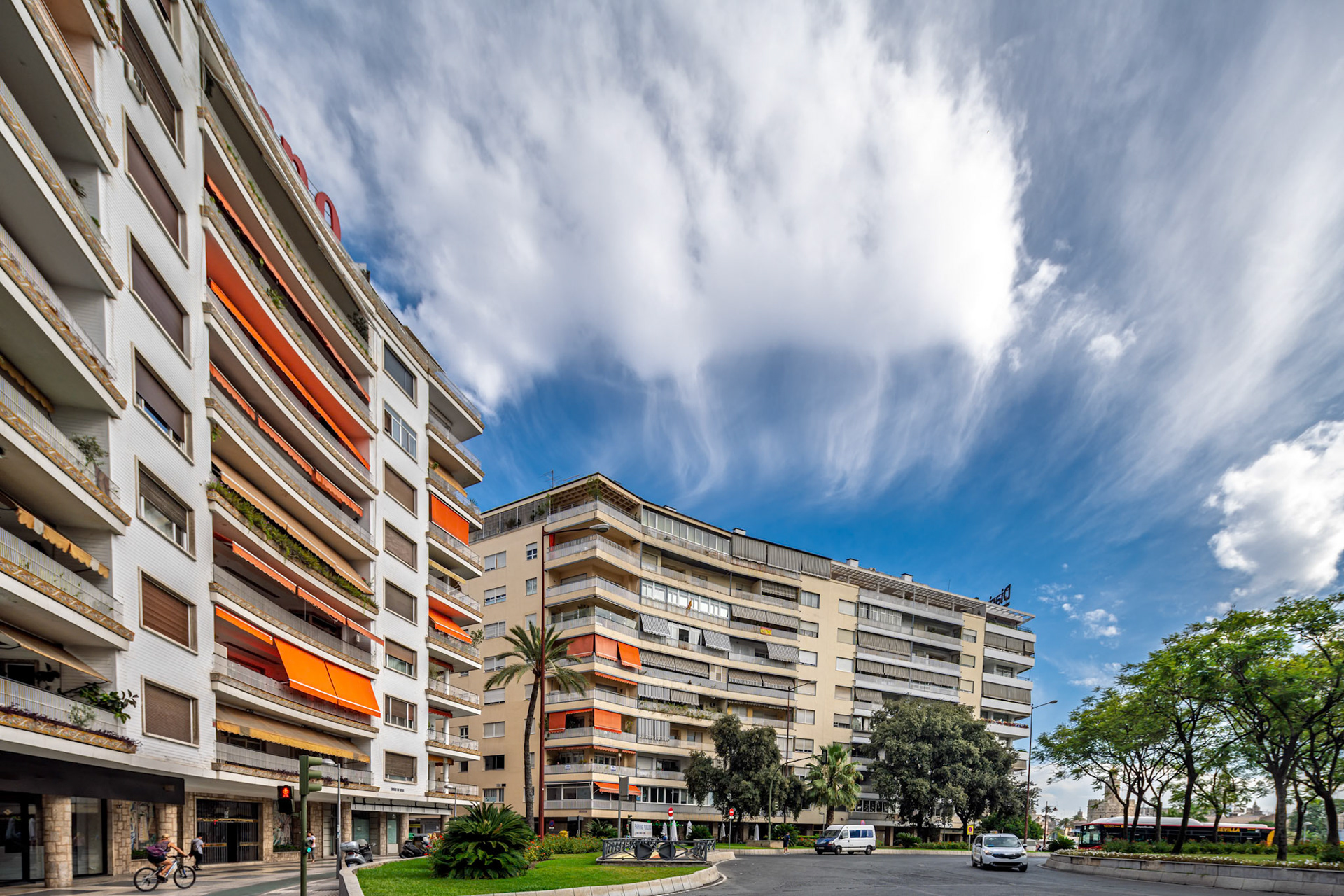 Luxury apartments with elegant facades located in Plaza de Cuba, Seville.