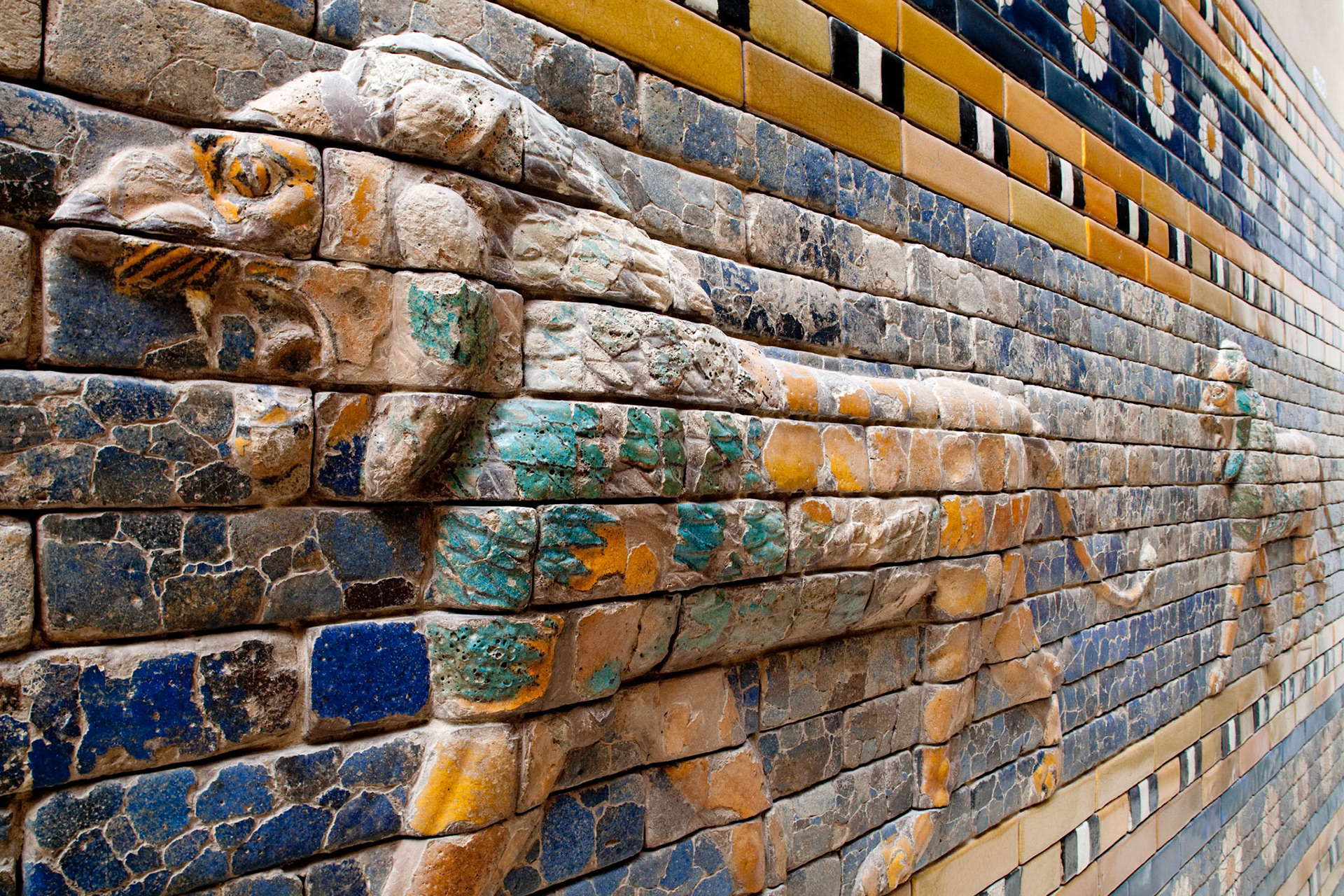 Berlin, Germany, July 24 2009, Ancient lions from the Ishtar Gate are featured prominently at the Pergamon Museum in Berlin, showcasing stunning craftsmanship.