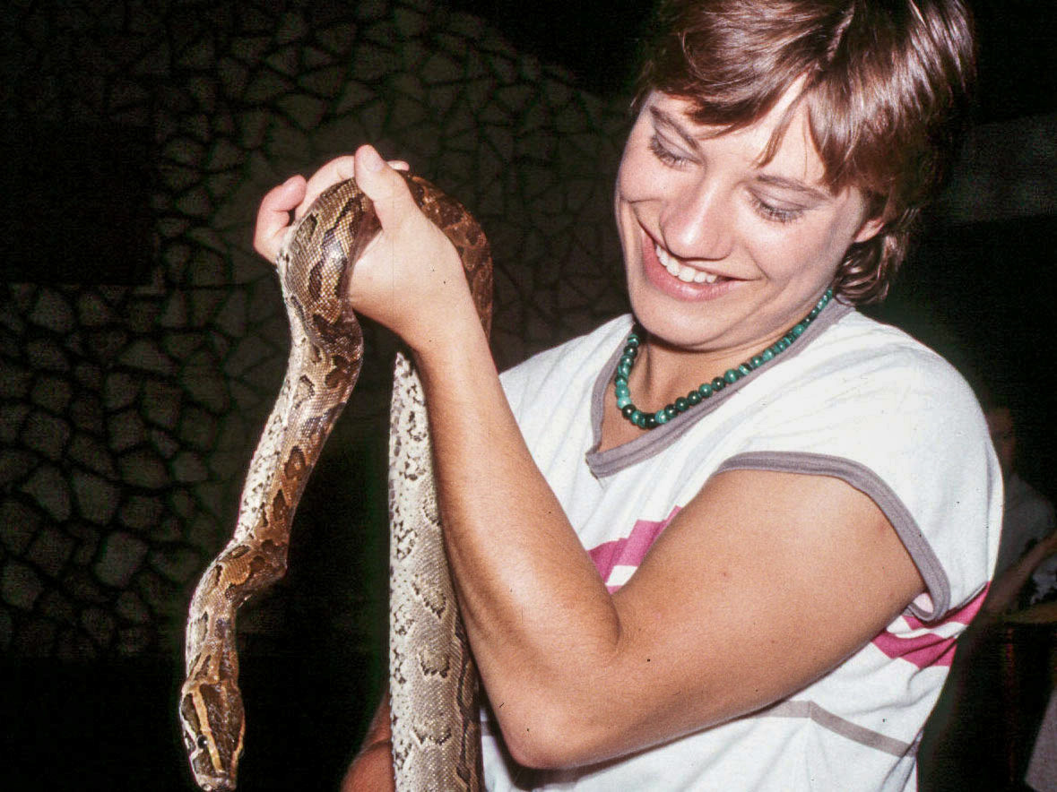 Lesley with snake, Malindi