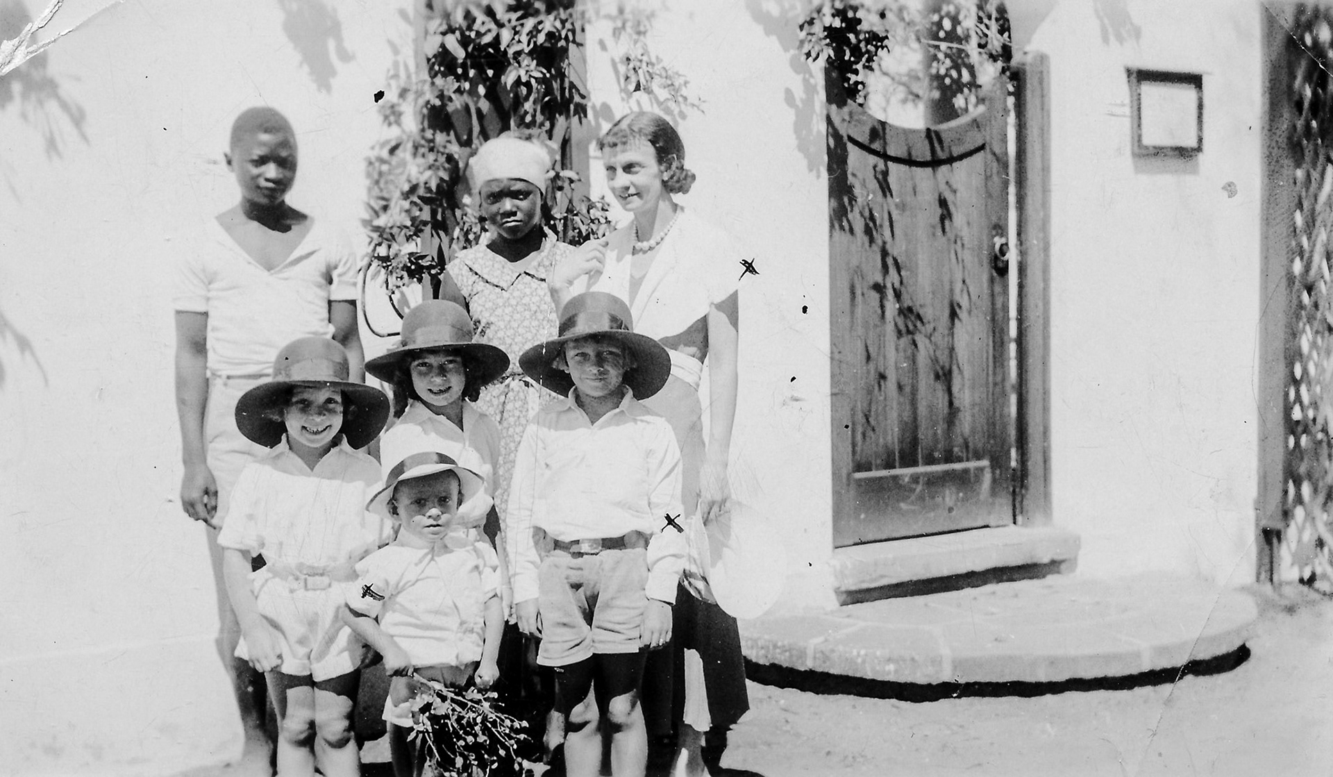 "Lena (sister of Nana Hill) and her two children Pat Saddie taken at the Victoria Falls.